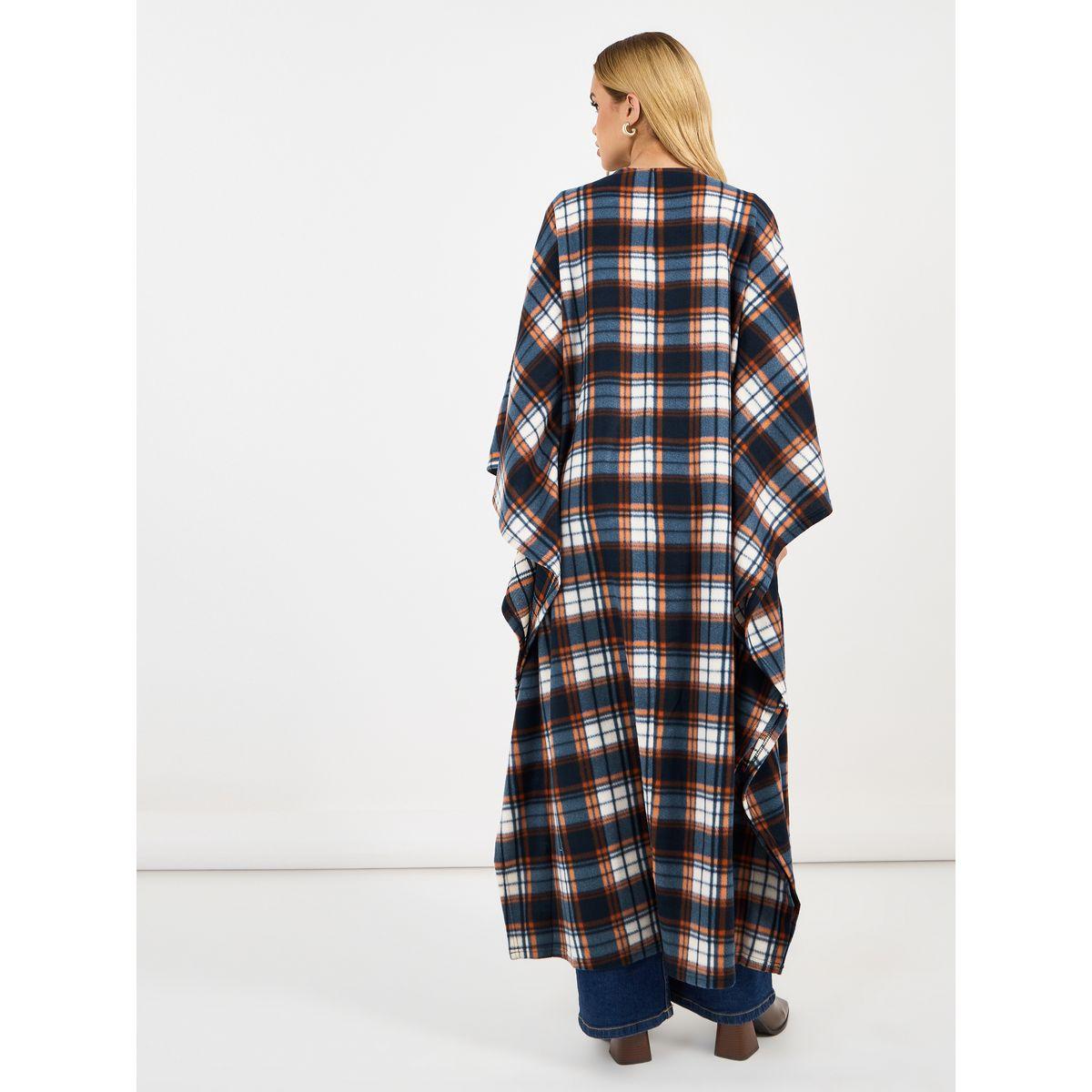Styli Checked Pattern Wool Like Winter Cape Abaya-women-arabicclothing-abayas-image-5