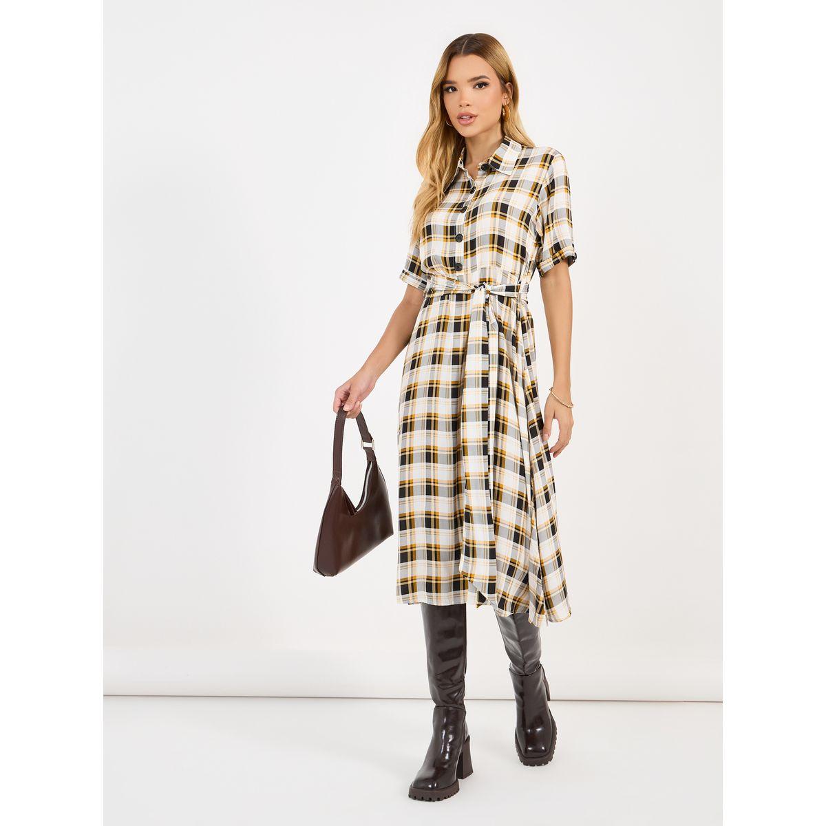 فستان ميدي بطبعة مربعات وحزام خصر-women-clothing-dresses-image-4