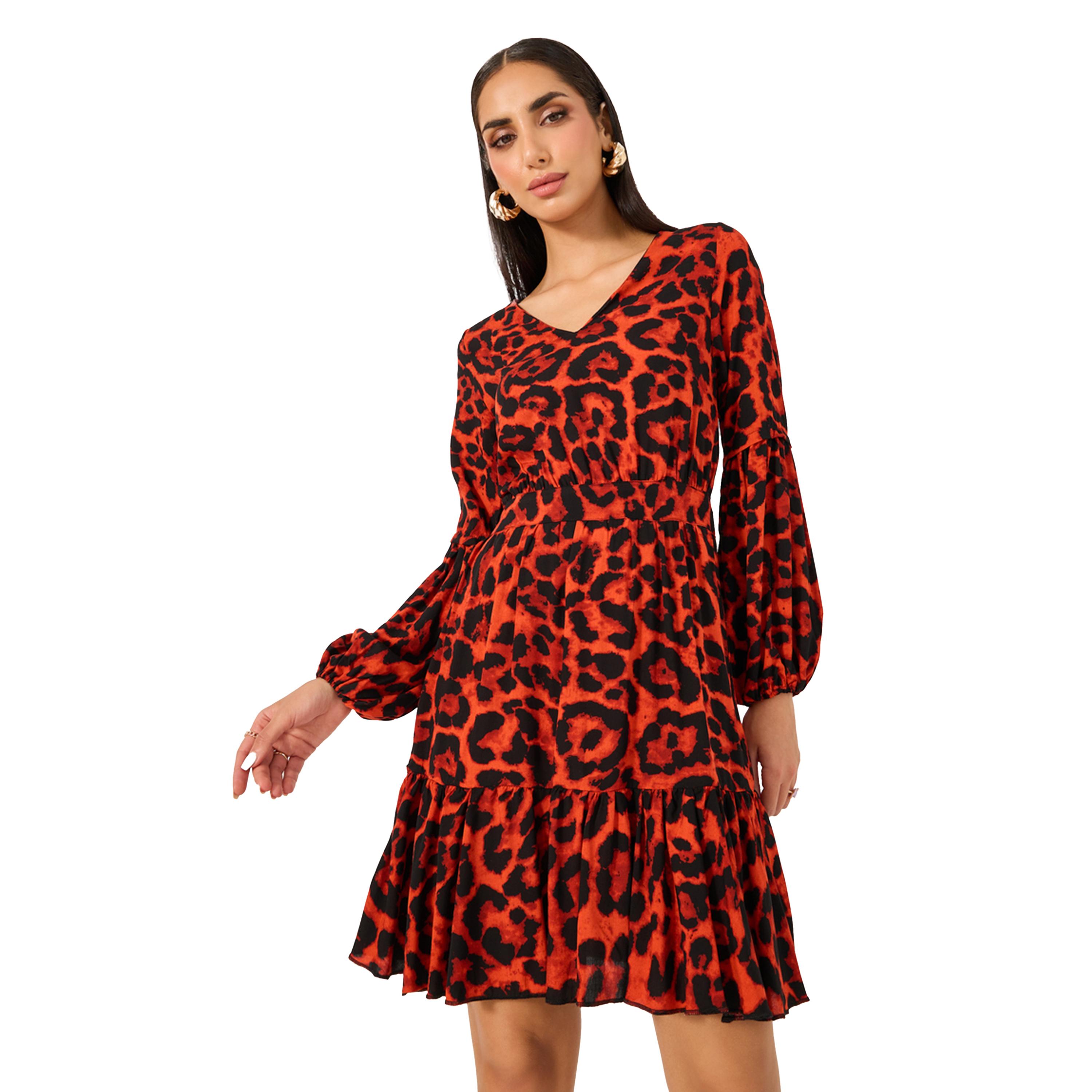 Styli Animal Print V Neck A-Line Mini Dress-women-clothing-dresses-image-1