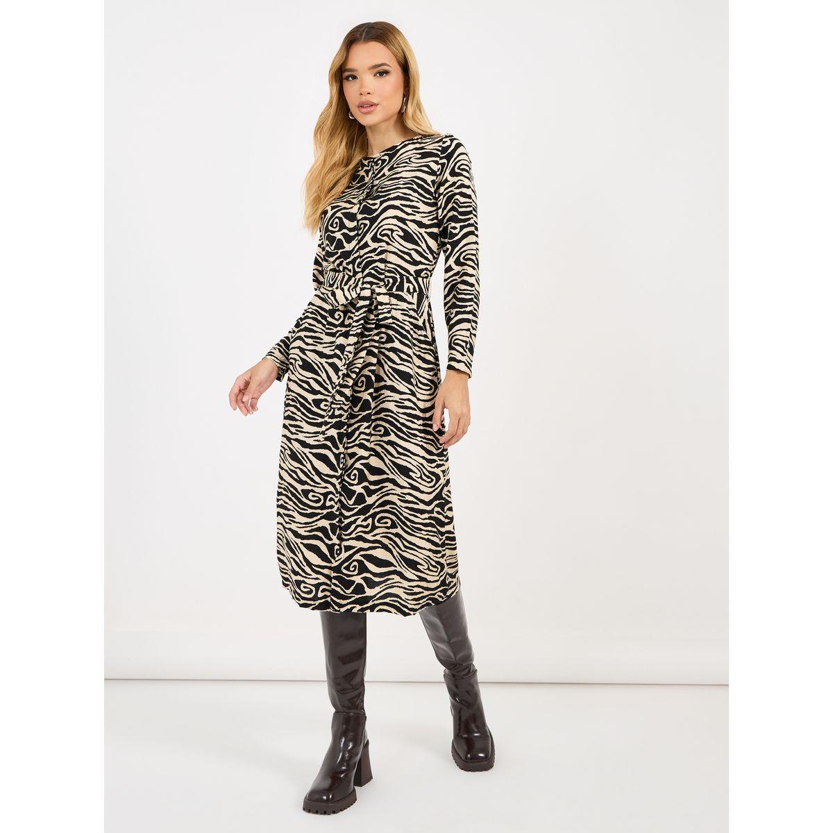 فستان ميدي بطبعة حيوان مع حزام-women-clothing-dresses-image-1