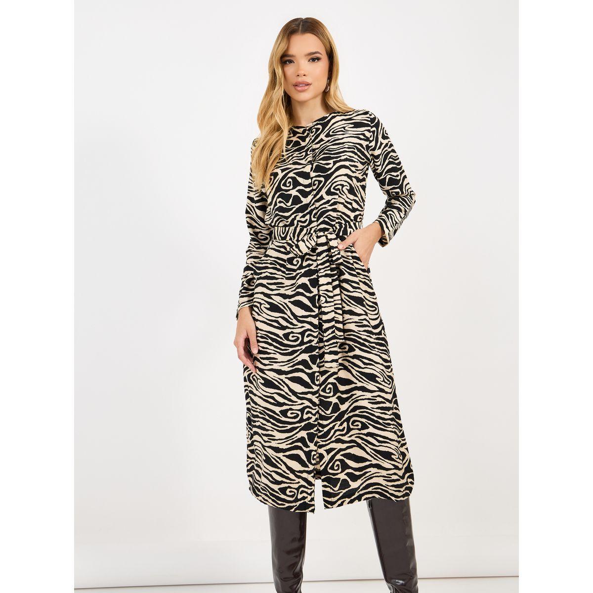 فستان ميدي بطبعة حيوان مع حزام-women-clothing-dresses-image-2