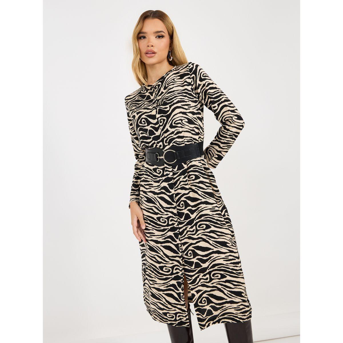 فستان ميدي بطبعة حيوان مع حزام-women-clothing-dresses-image-5