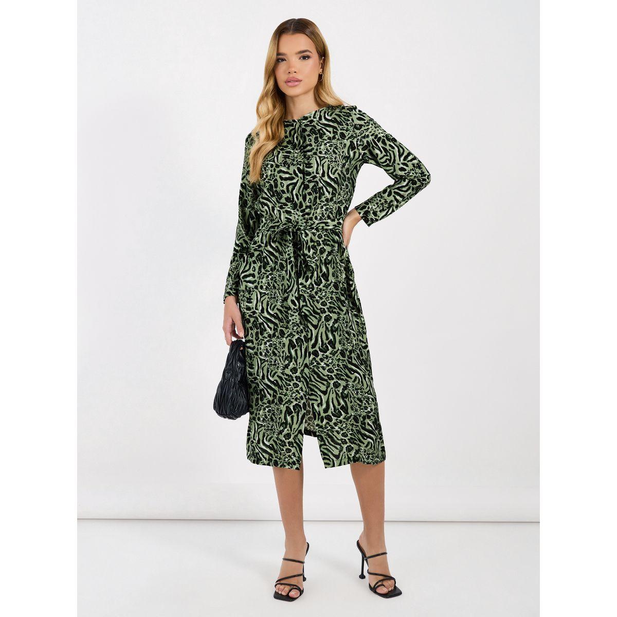 فستان ميدي بطبعة حيوان مع حزام-women-clothing-dresses-image-1