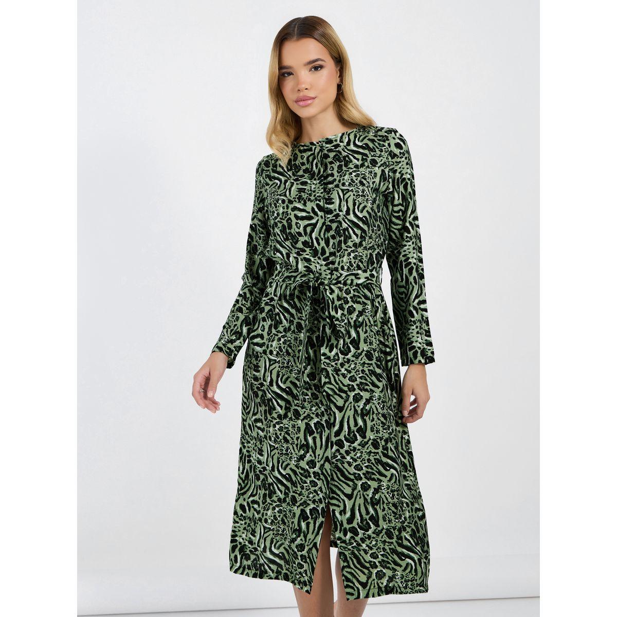 Styli Animal Print A-Line Midi Dress with Tie Belt-women-clothing-dresses-image-2