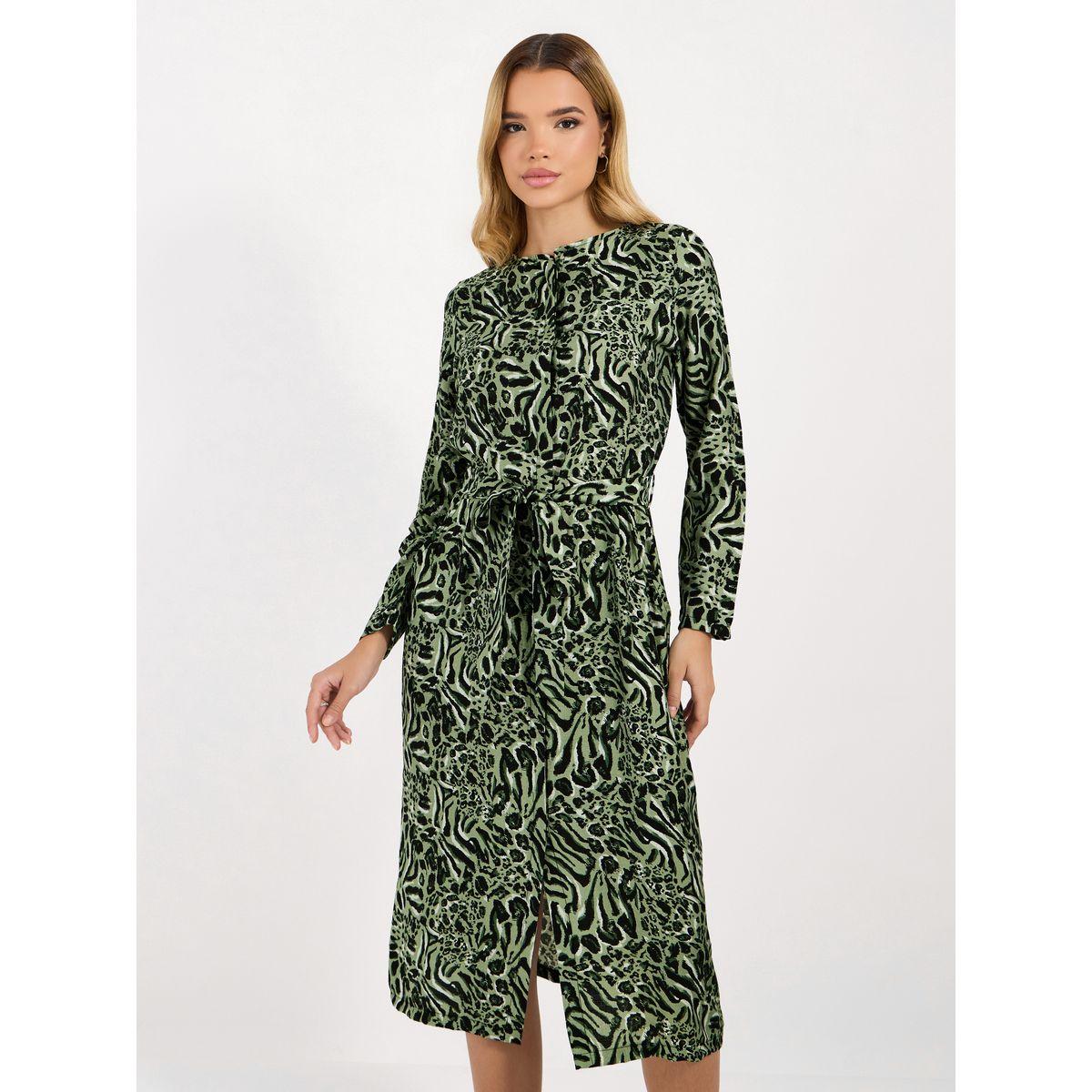 Styli Animal Print A-Line Midi Dress with Tie Belt-women-clothing-dresses-image-5