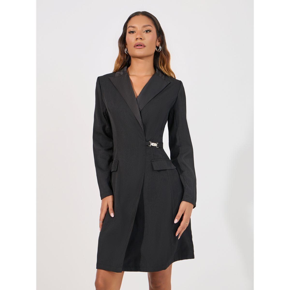 Styli Lapel Collar Buckle Detail Blazer Knee Length Dress-women-clothing-dresses-image-1