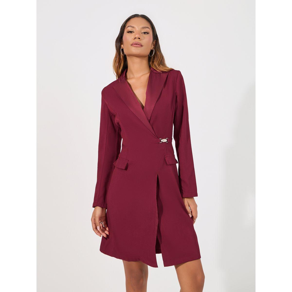 Styli Lapel Collar Buckle Detail Blazer Knee Length Dress-women-clothing-dresses-image-1