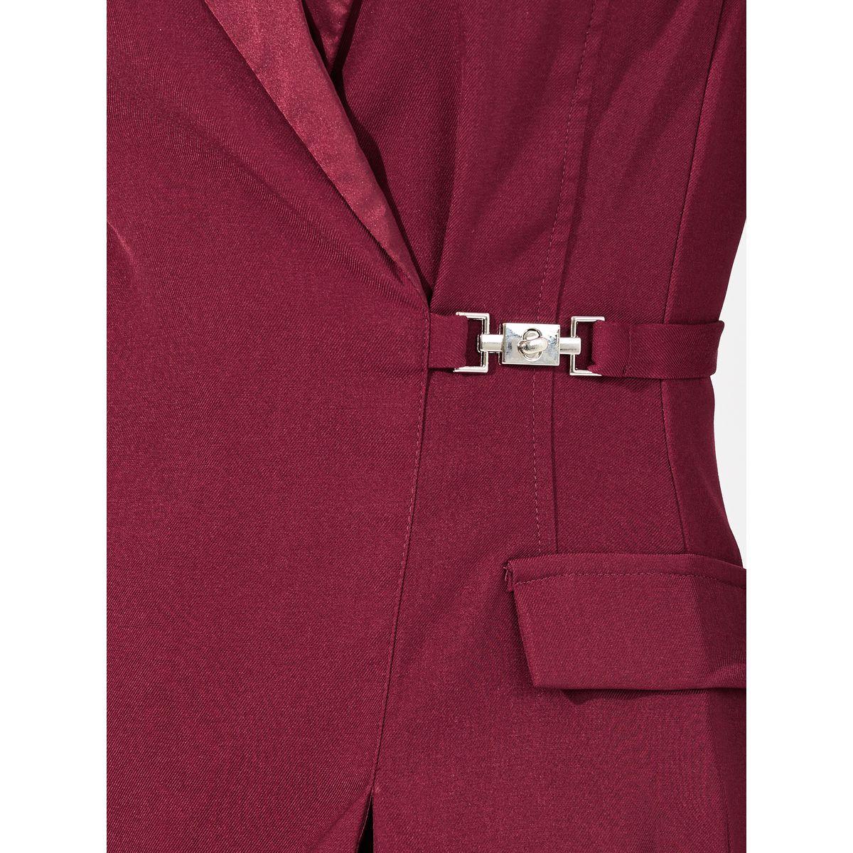 Styli Lapel Collar Buckle Detail Blazer Knee Length Dress-women-clothing-dresses-image-3