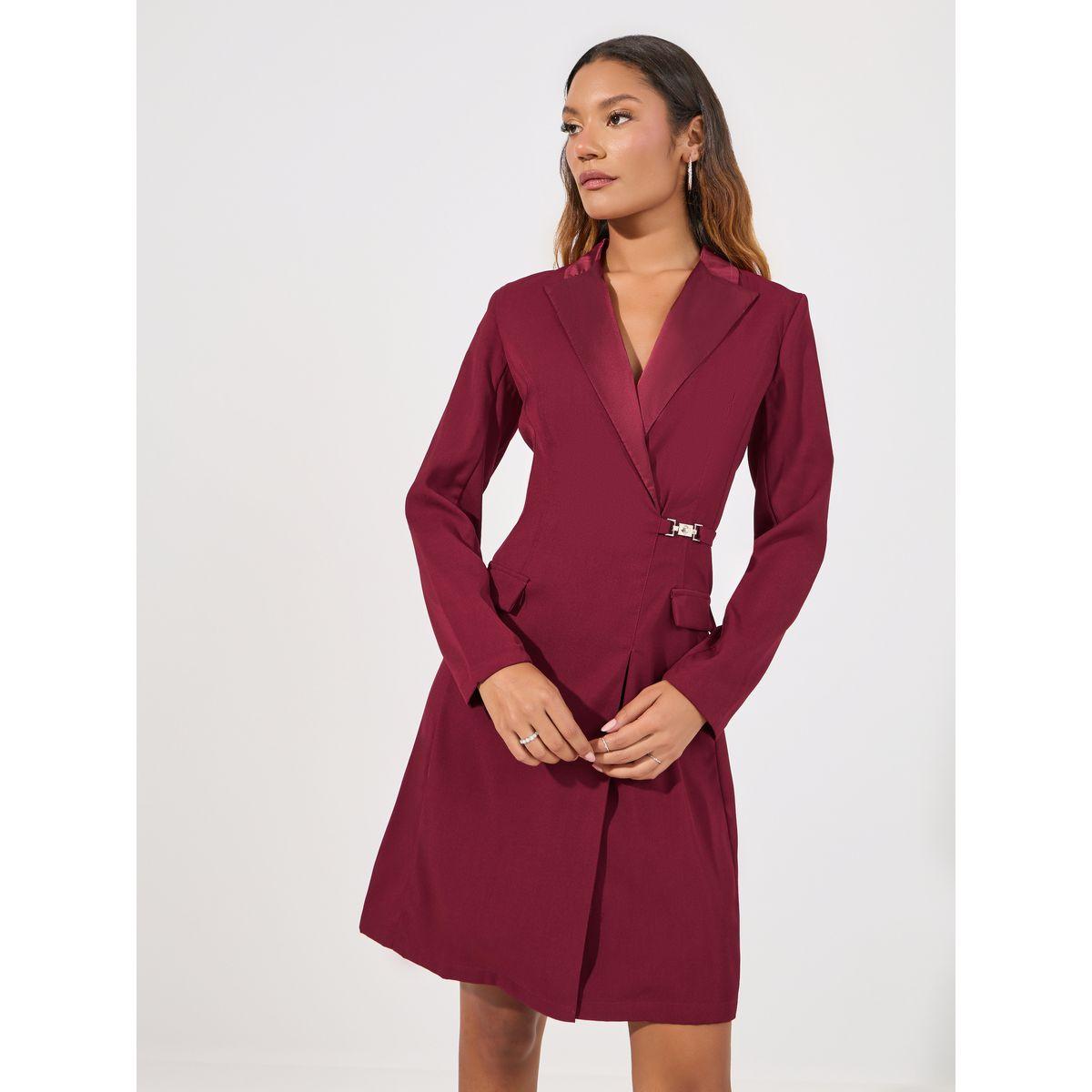 Styli Lapel Collar Buckle Detail Blazer Knee Length Dress-women-clothing-dresses-image-4
