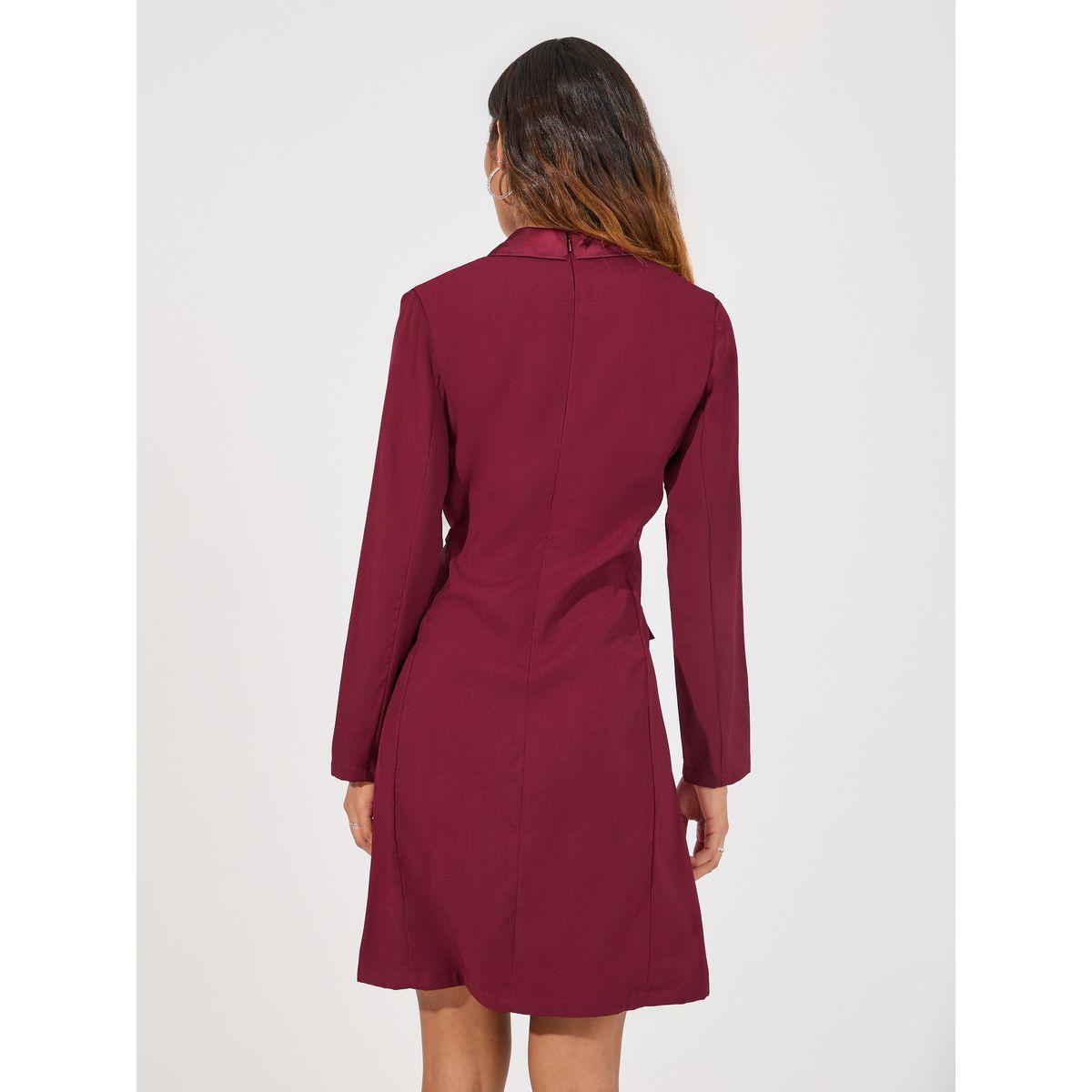 Styli Lapel Collar Buckle Detail Blazer Knee Length Dress-women-clothing-dresses-image-6