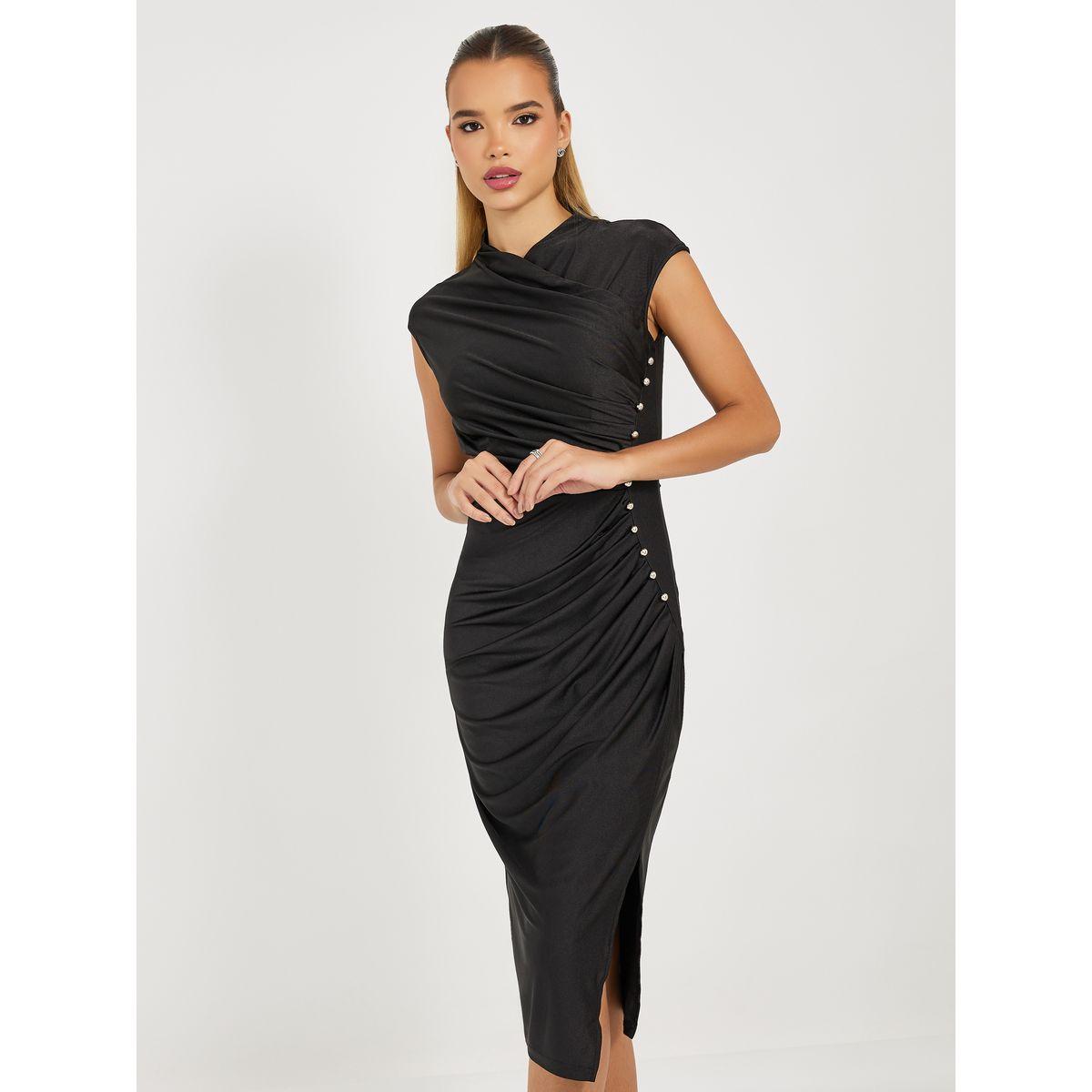 فستان ميدي ضيق بكسرات مع أزرار-women-clothing-dresses-image-2