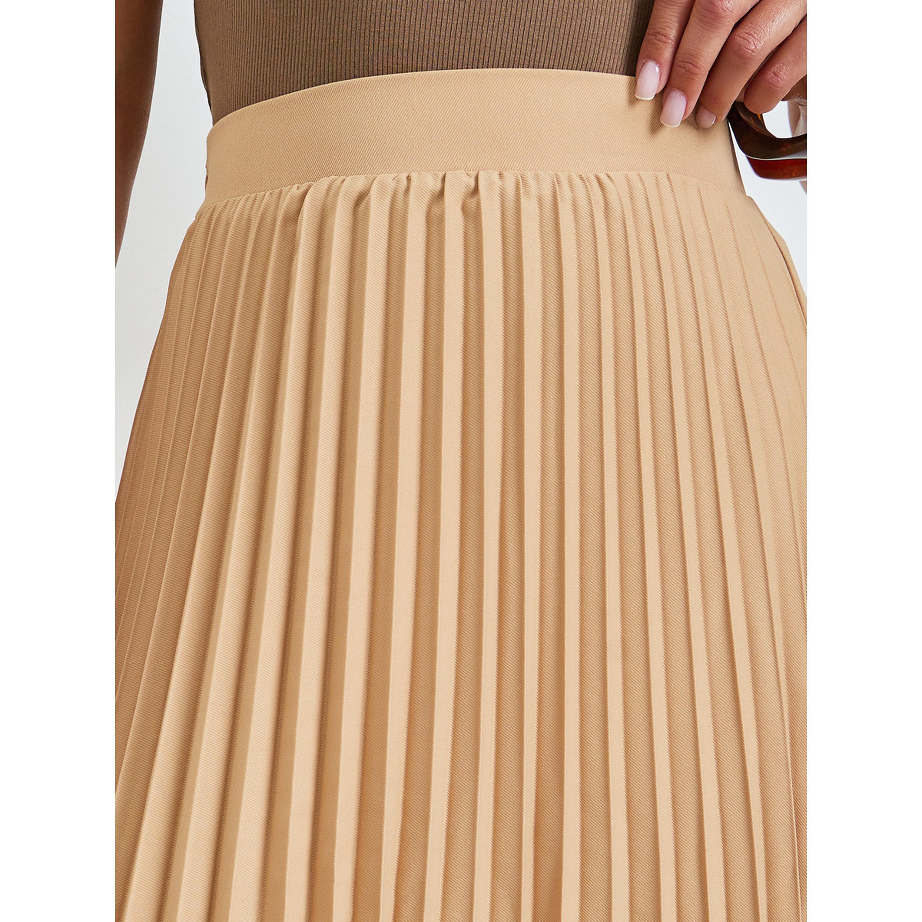 Styli Beige Pleated A-Line Midi Skirt-women-clothing-bottoms-skirts-image-3
