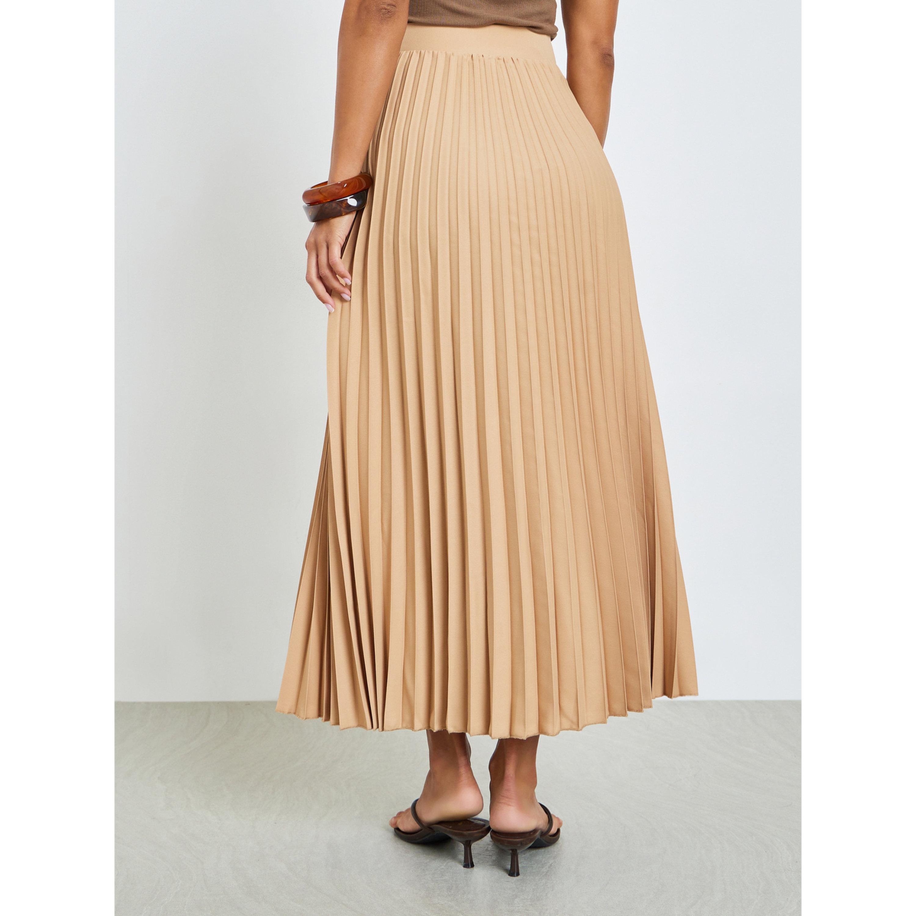 Styli Beige Pleated A-Line Midi Skirt-women-clothing-bottoms-skirts-image-4