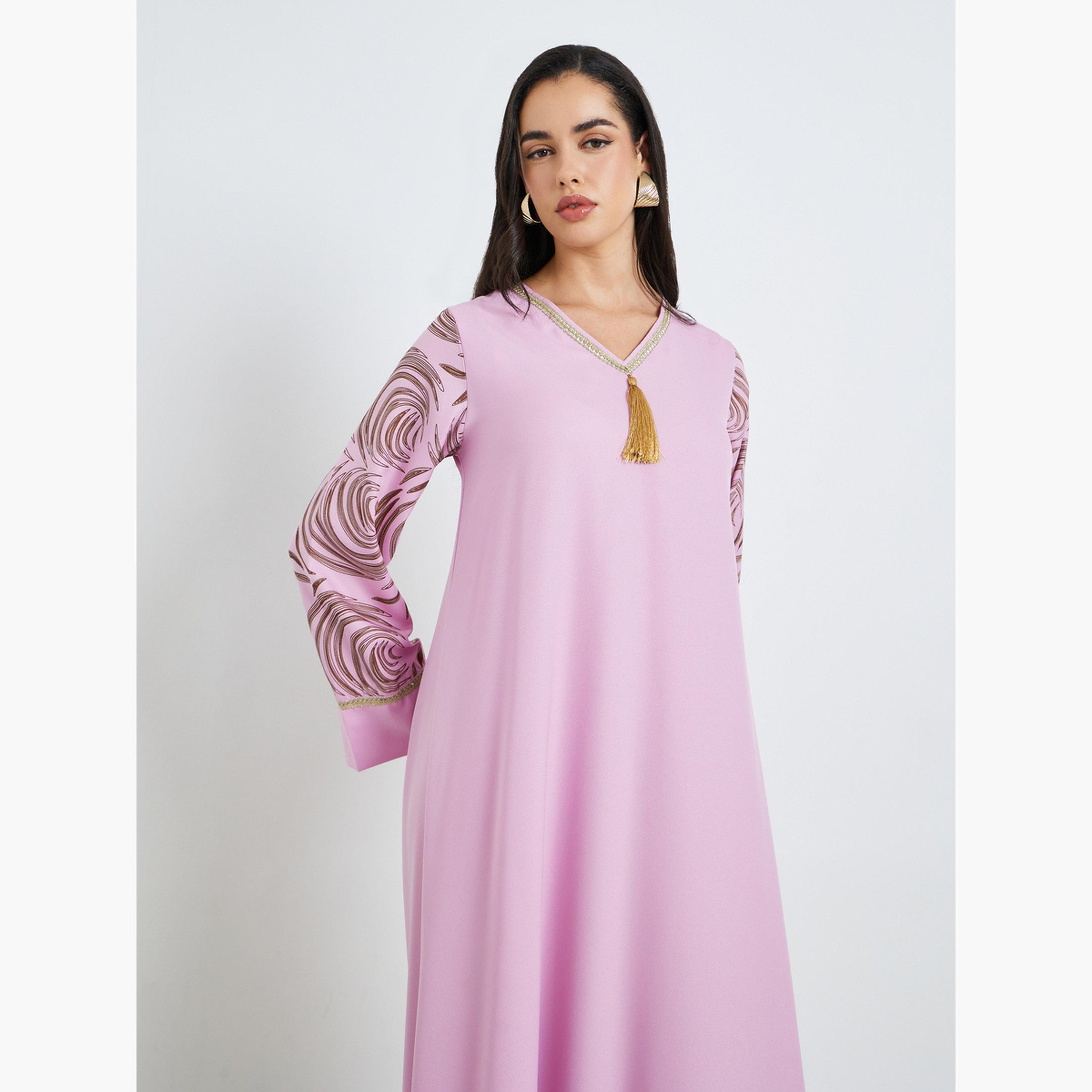 Styli Women Pink Printed Crepe A-Line Jalabiya-women-arabicclothing-jalabiyas-image-2