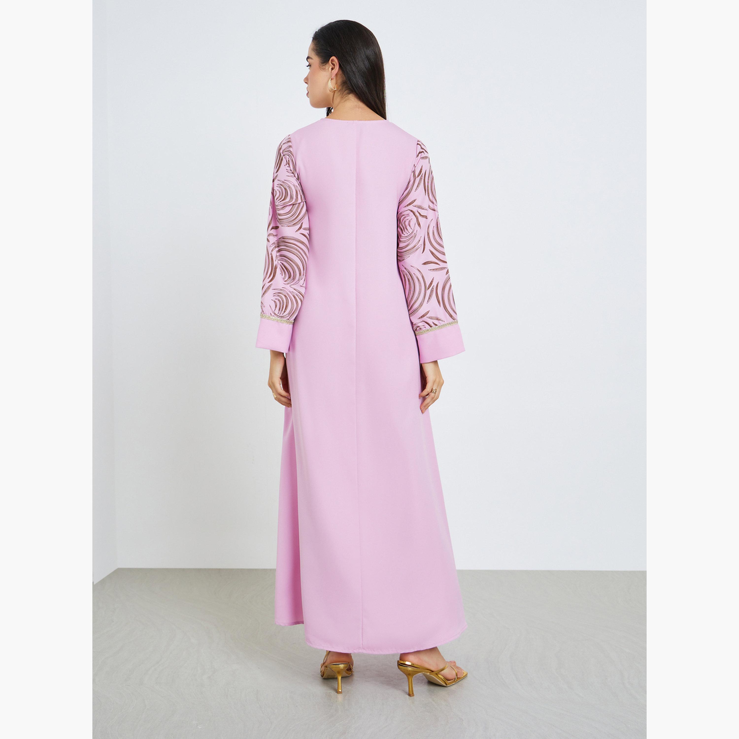 Styli Women Pink Printed Crepe A-Line Jalabiya-women-arabicclothing-jalabiyas-image-5