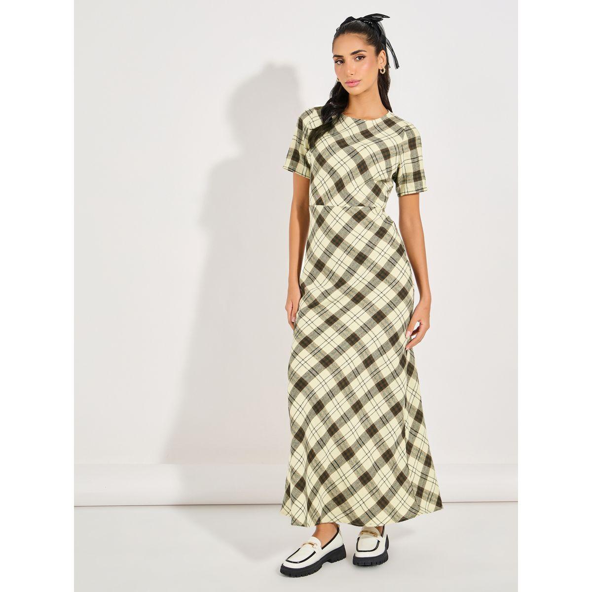 Styli Plaid Checked A-Line Maxi Dress-women-clothing-dresses-image-1