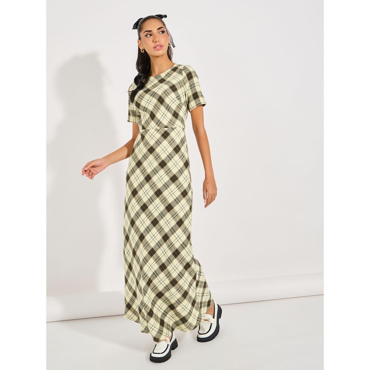 Styli Plaid Checked A-Line Maxi Dress-women-clothing-dresses-image-5