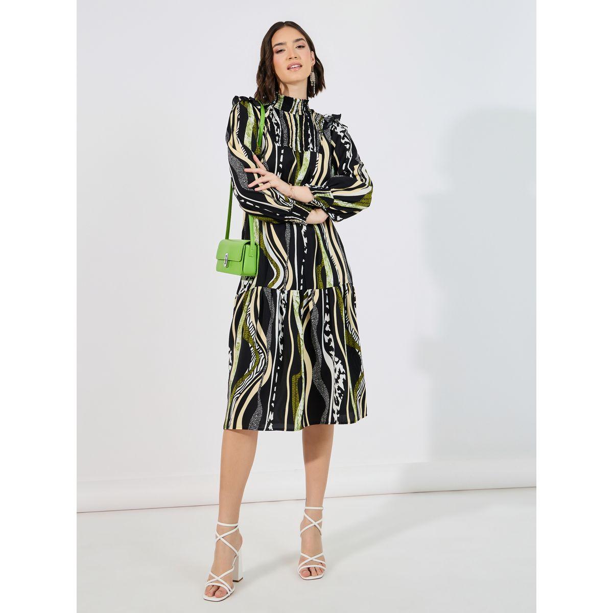 فستان ميدي بحافة واسعة وطبعة مجردة-women-clothing-dresses-image-1