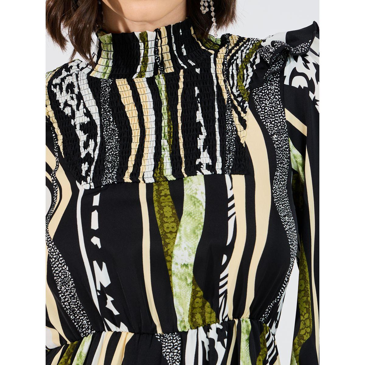Styli Abstract Print Shirred A-Line Midi Dress-women-clothing-dresses-image-3