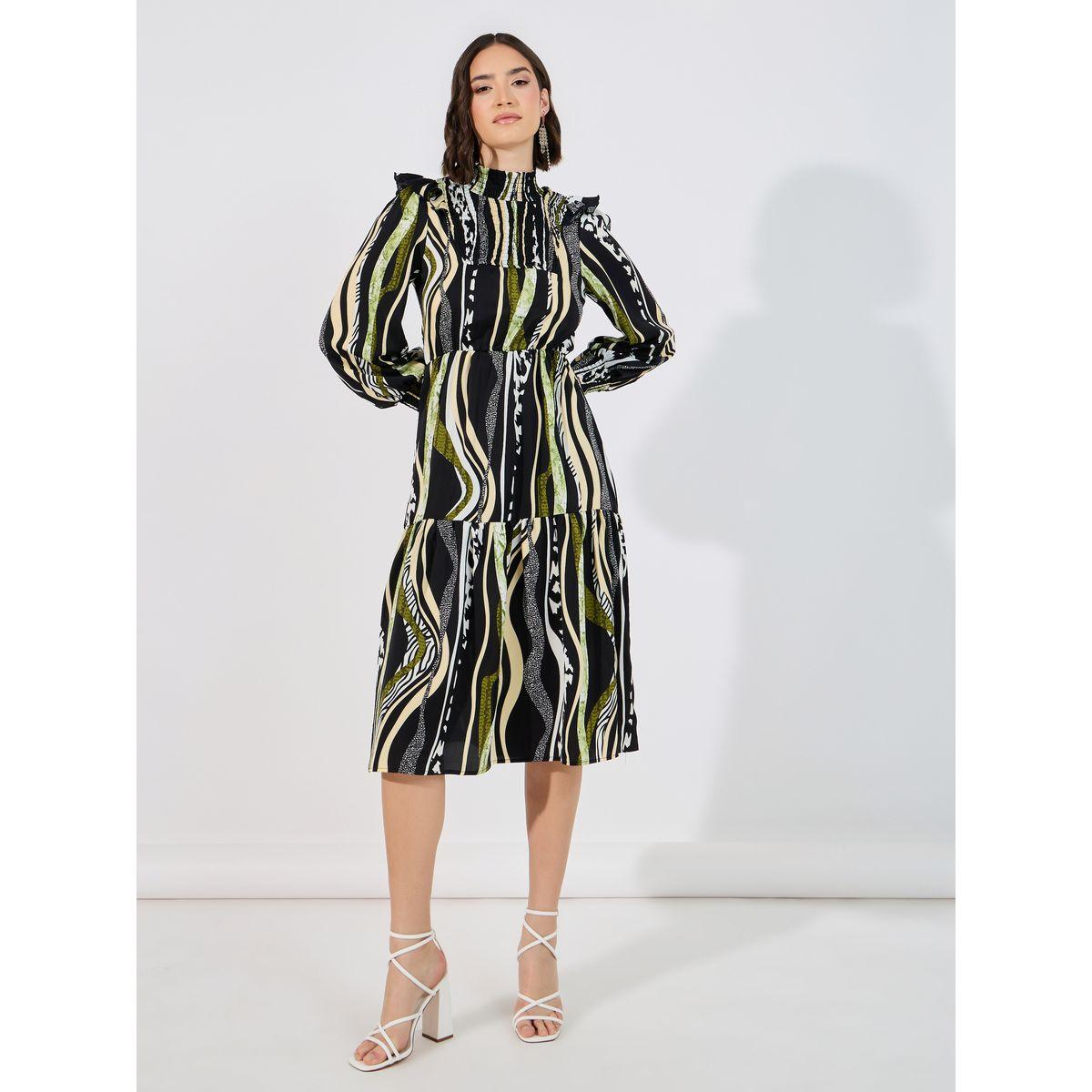 فستان ميدي بحافة واسعة وطبعة مجردة-women-clothing-dresses-image-4