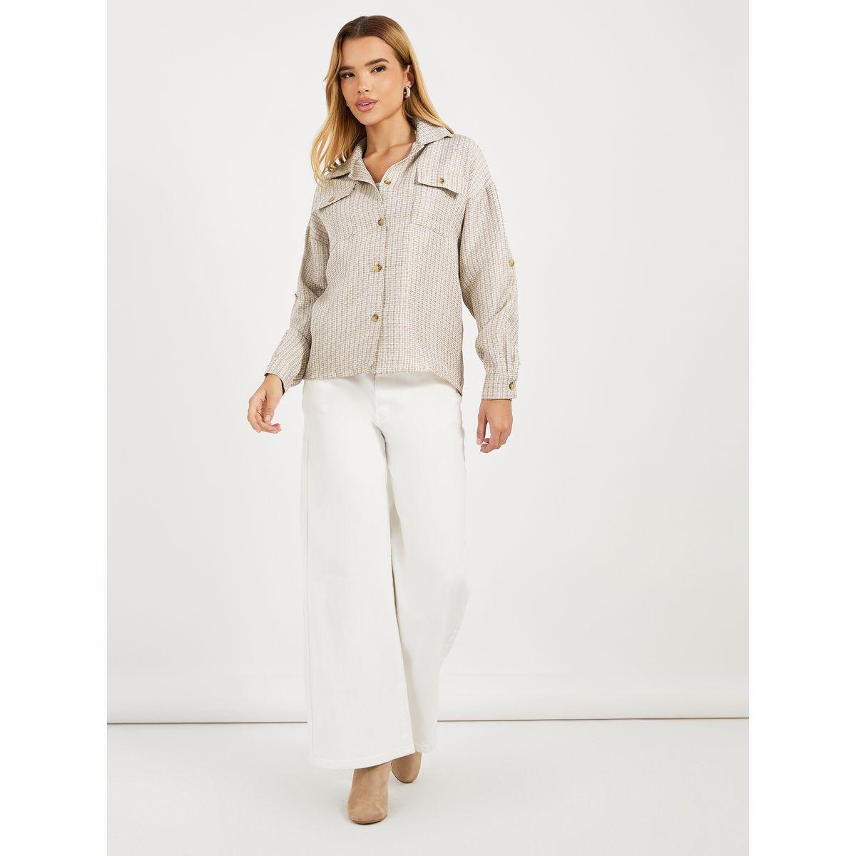 Styli Limited Relaxed Fit Tweed Shirt with Roll-Up Sleeves-women-clothing-shirtsandblouses-shirts-image-2