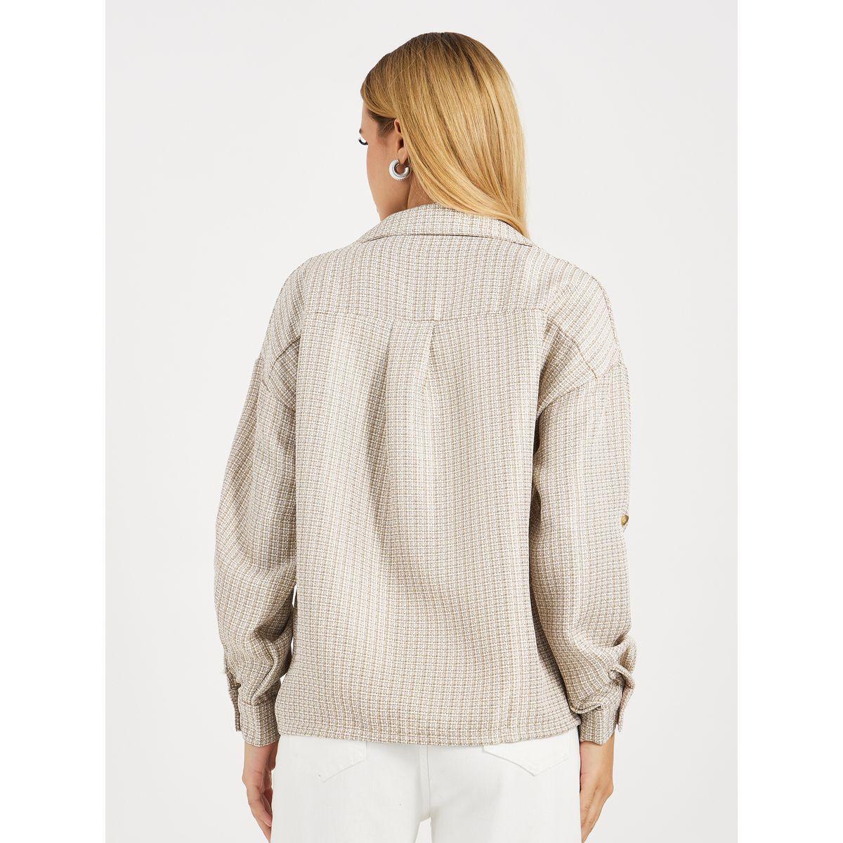 بلوزة تويد بقصة مريحة وأكمام ملفوفة-women-clothing-shirtsandblouses-shirts-image-5