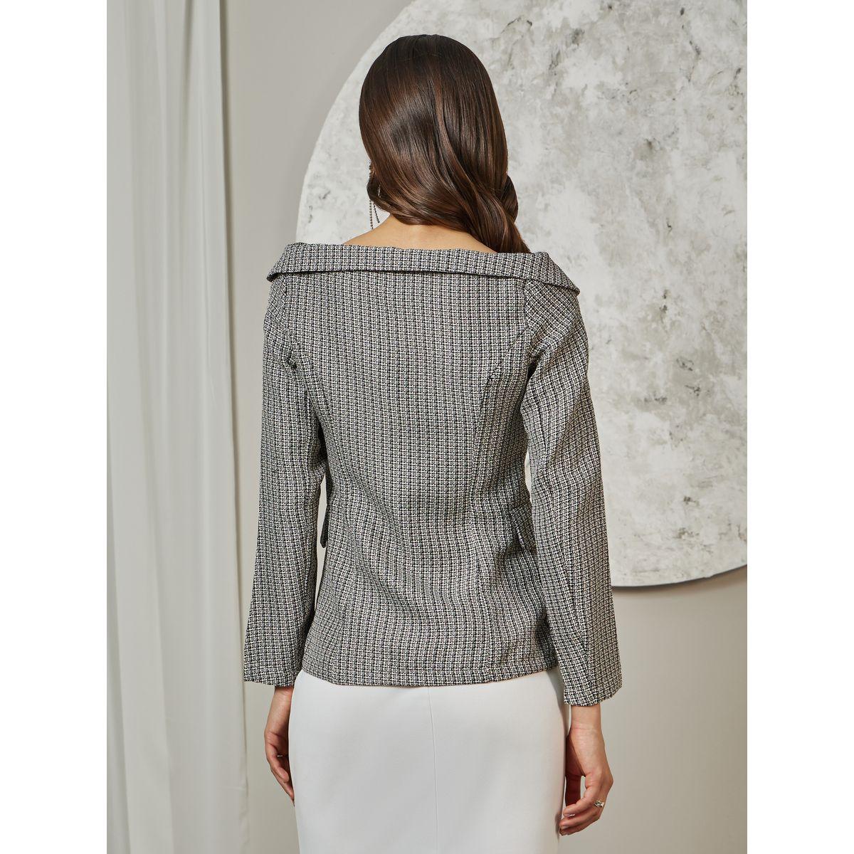 Styli Limited Tweed Houndstooth Print Off Shoulder Blazer with Button Detail-women-clothing-coatsandjackets-blazers-image-4
