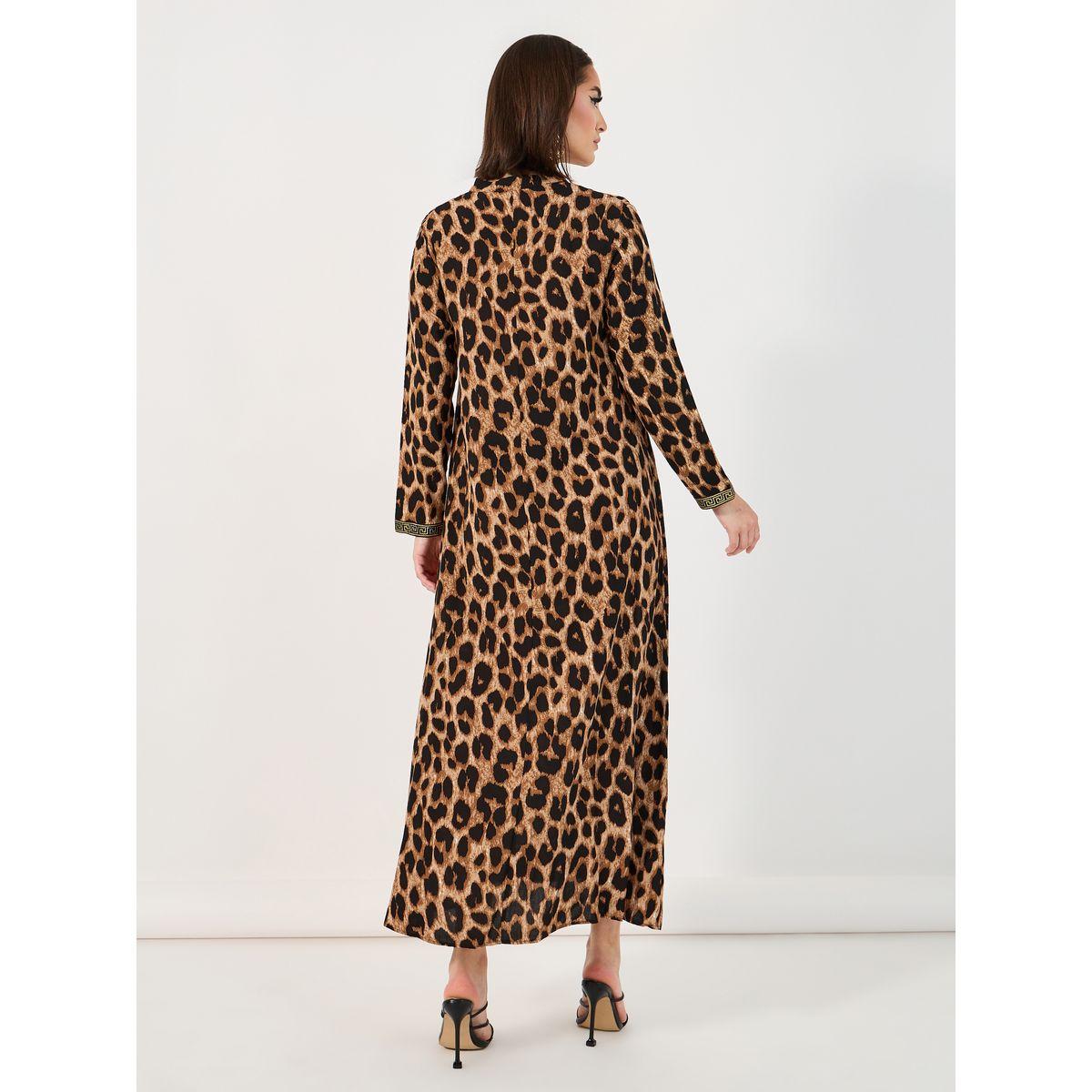 Styli Leopard Print Jalabiya with Lace Trim-women-arabicclothing-jalabiyas-image-6