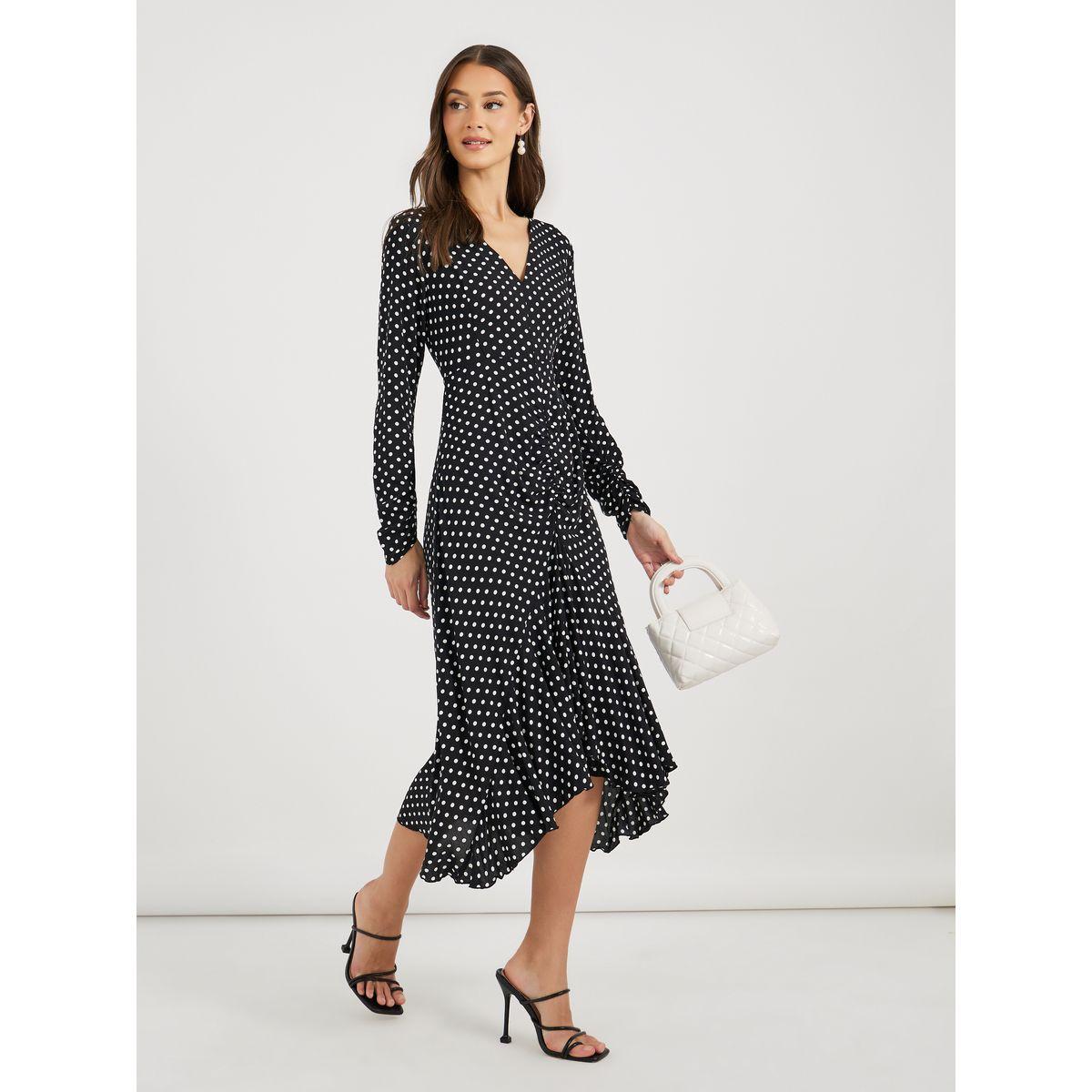 فستان ميدي بحافة غير متماثلة الطول وكشكش-women-clothing-dresses-image-4