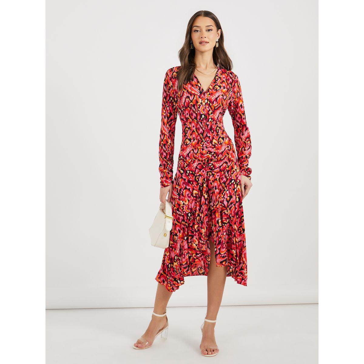 فستان ميدي بحافة غير متماثلة الطول وكشكش-women-clothing-dresses-image-4