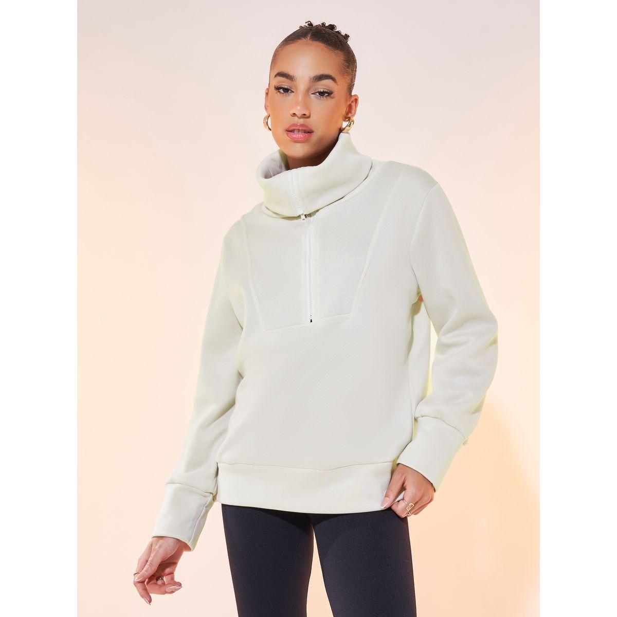 Styli Solid Half-Zip Long Sleeve Sweatshirt-women-winterwear-hoodiesandsweatshirts-sweatshirts-image-1