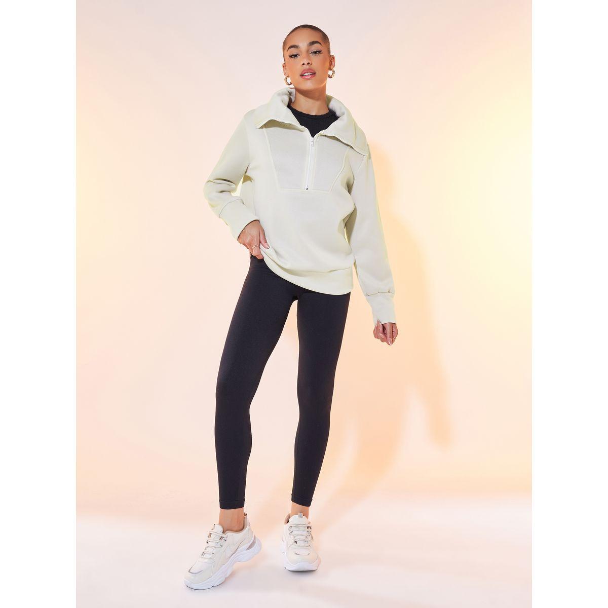 Styli Solid Half-Zip Long Sleeve Sweatshirt-women-winterwear-hoodiesandsweatshirts-sweatshirts-image-3