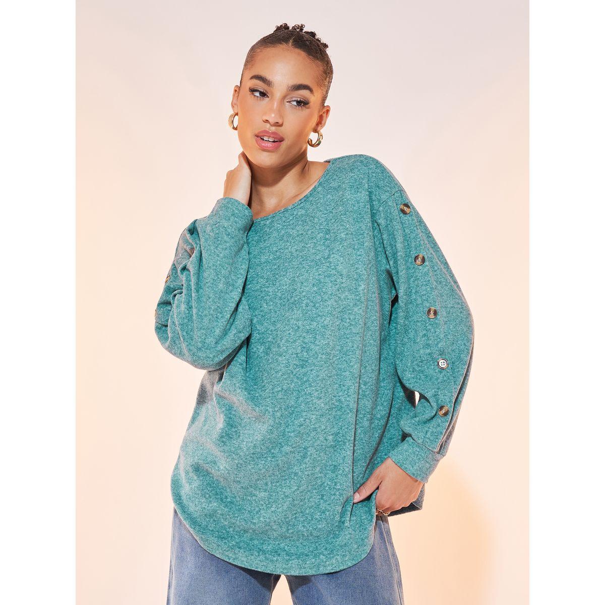 Styli Solid Round Neck Long Sleeve Sweatshirt-women-winterwear-hoodiesandsweatshirts-sweatshirts-image-1