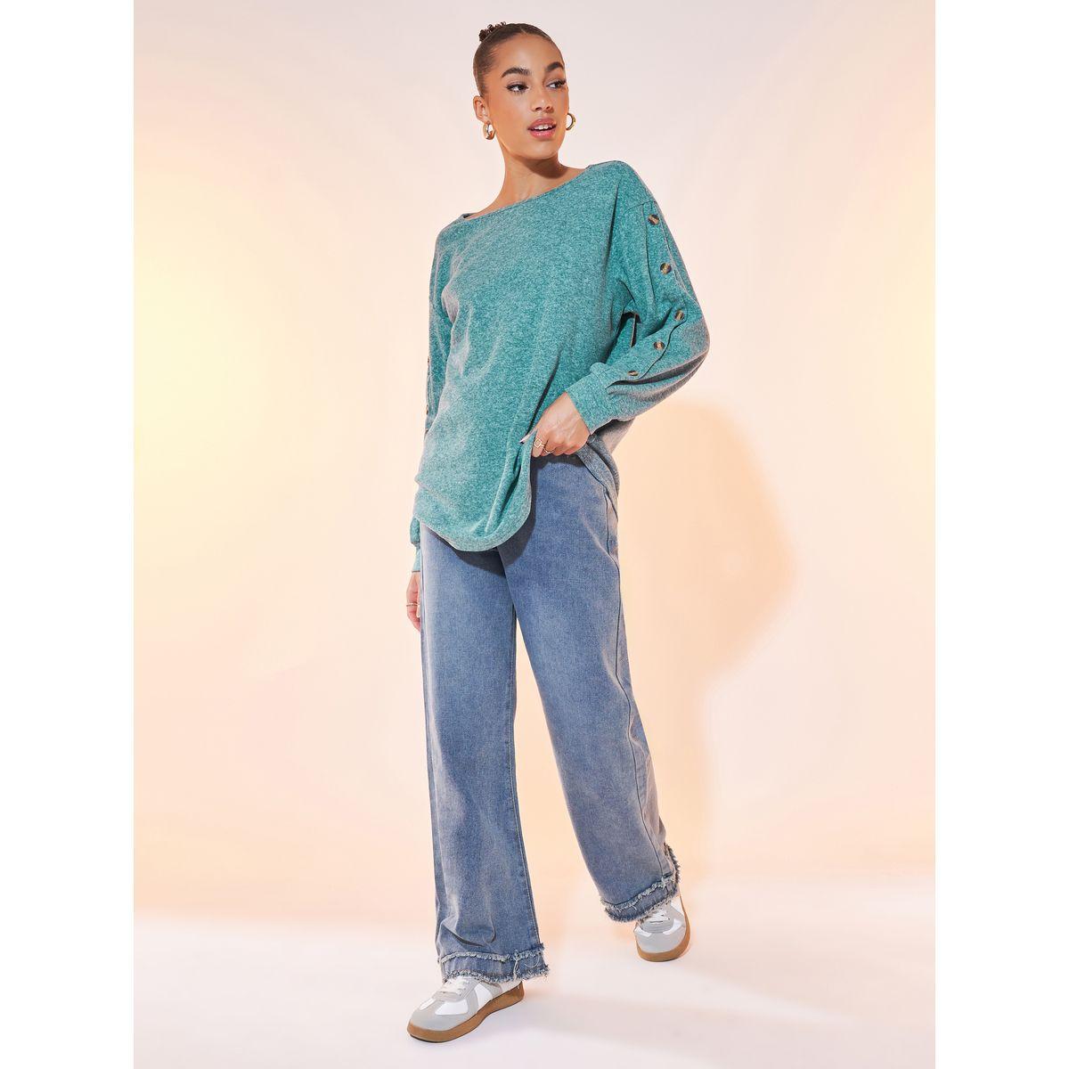 Styli Solid Round Neck Long Sleeve Sweatshirt-women-winterwear-hoodiesandsweatshirts-sweatshirts-image-2