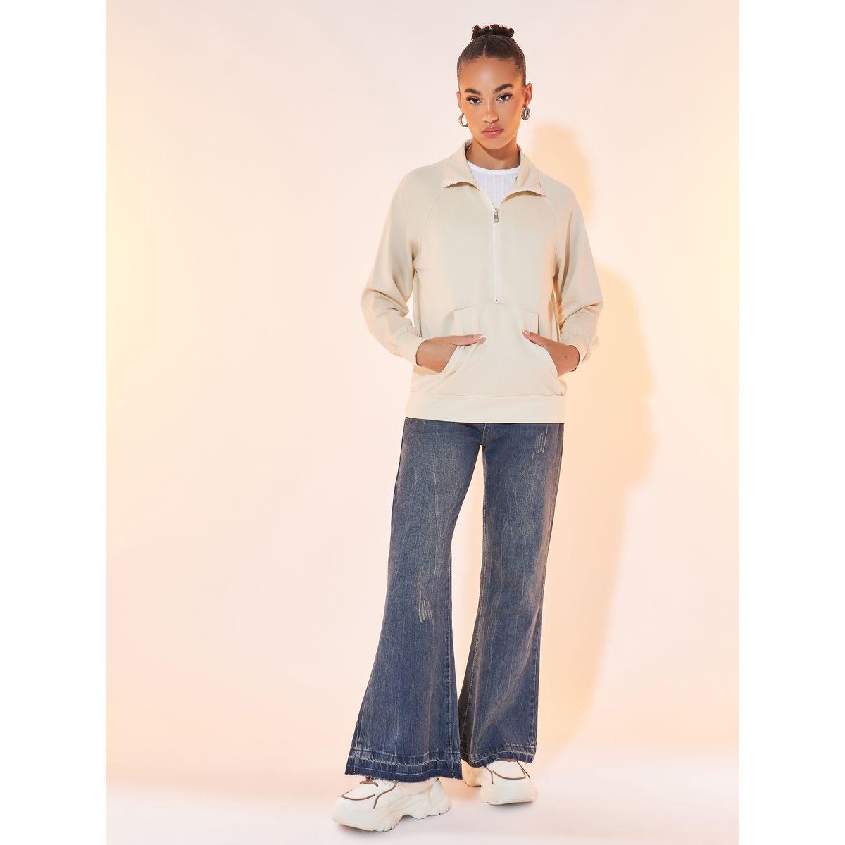 Styli Solid Half-Zip Front Pocket Sweatshirt-women-winterwear-hoodiesandsweatshirts-sweatshirts-image-2