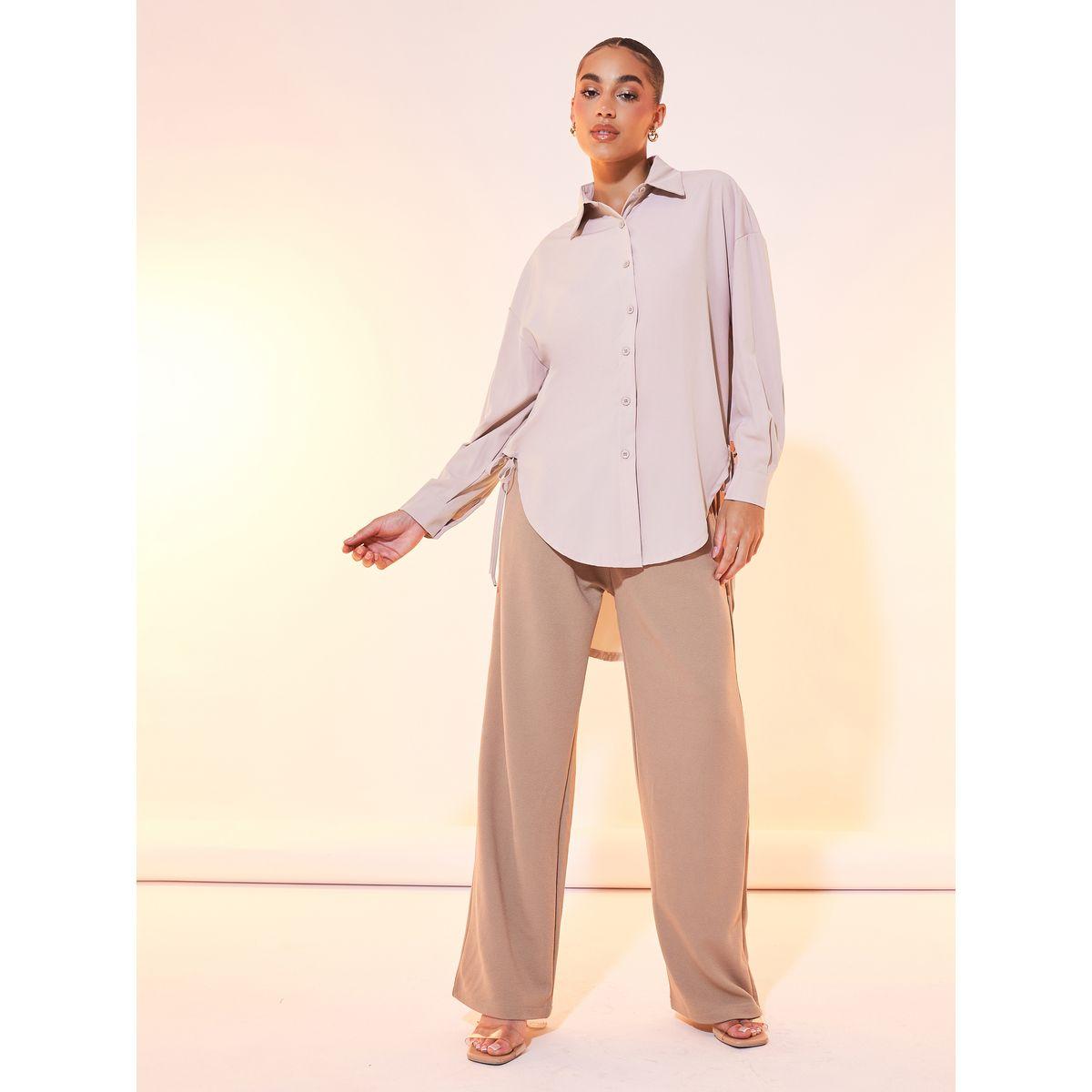 Styli Solid Long Sleeve Shirt with Dropped Shoulder & Tie Detail-women-clothing-shirtsandblouses-shirts-image-2