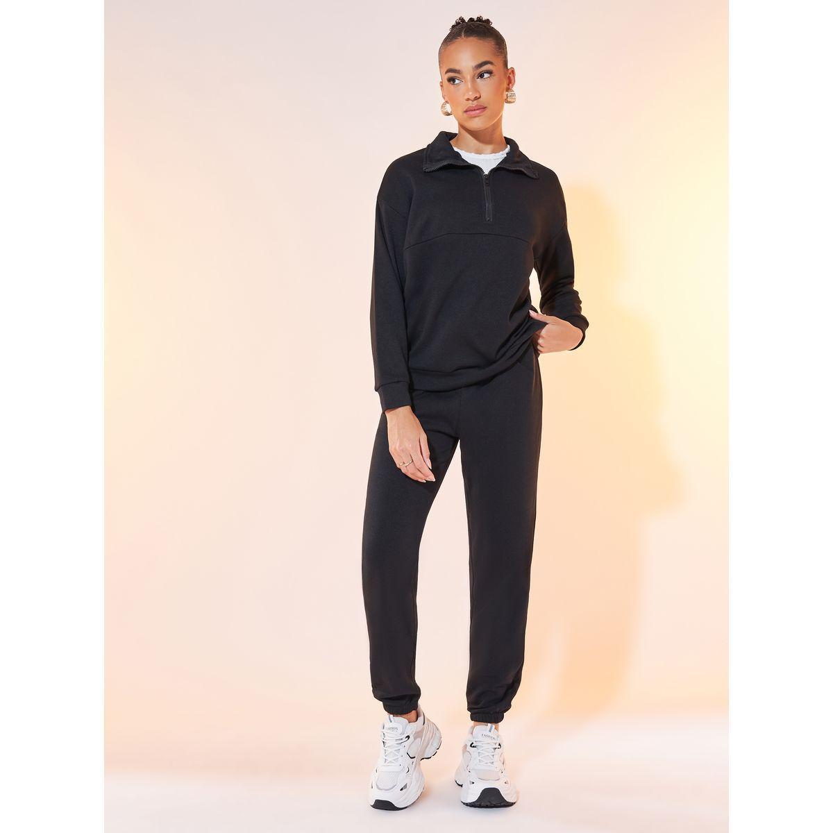 Styli Solid Half-Zip Long Sleeve Sweatshirt & Joggers Co-Ord Set-women-clothing-coordsets-image-1