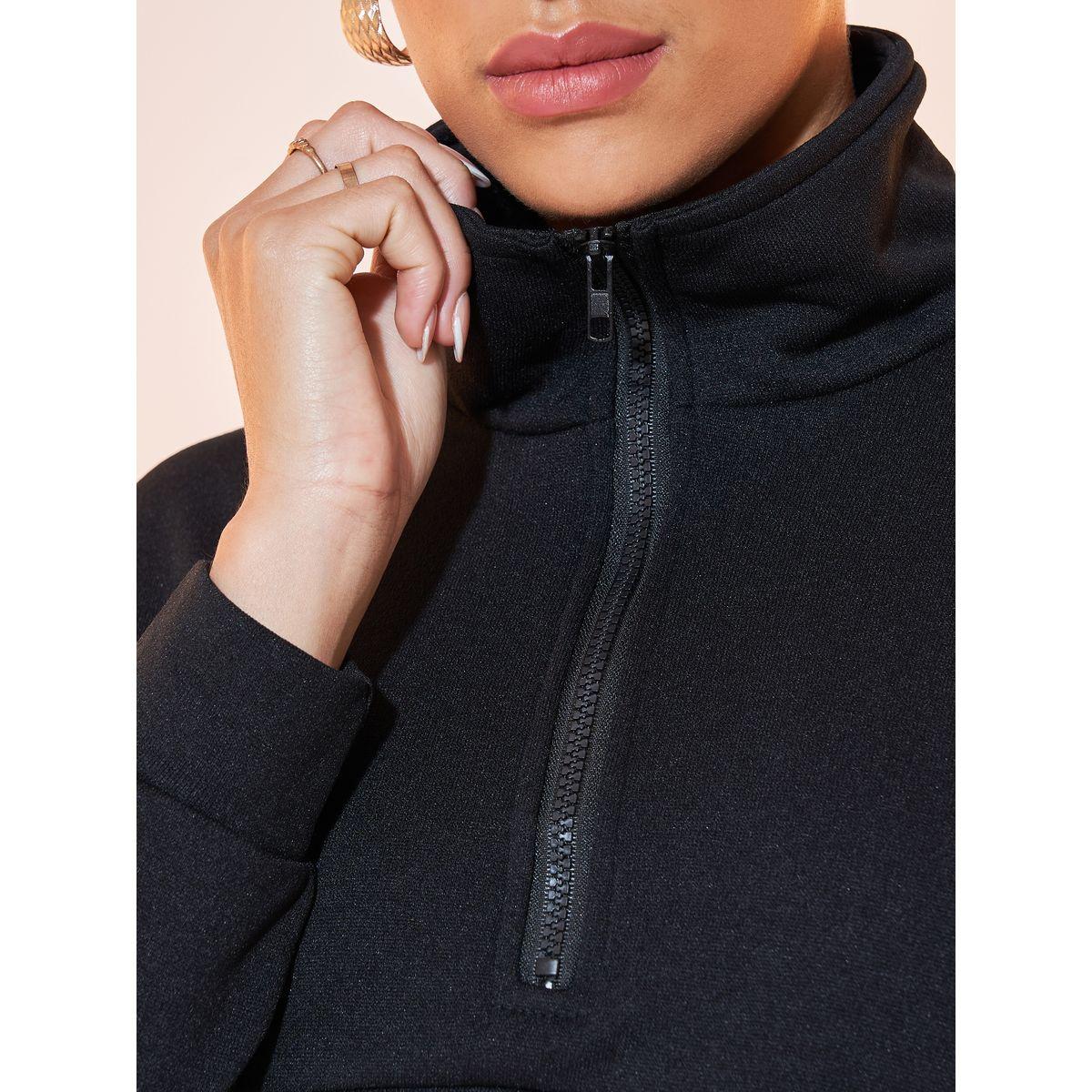 Styli Solid Half-Zip Long Sleeve Sweatshirt & Joggers Co-Ord Set-women-clothing-coordsets-image-3