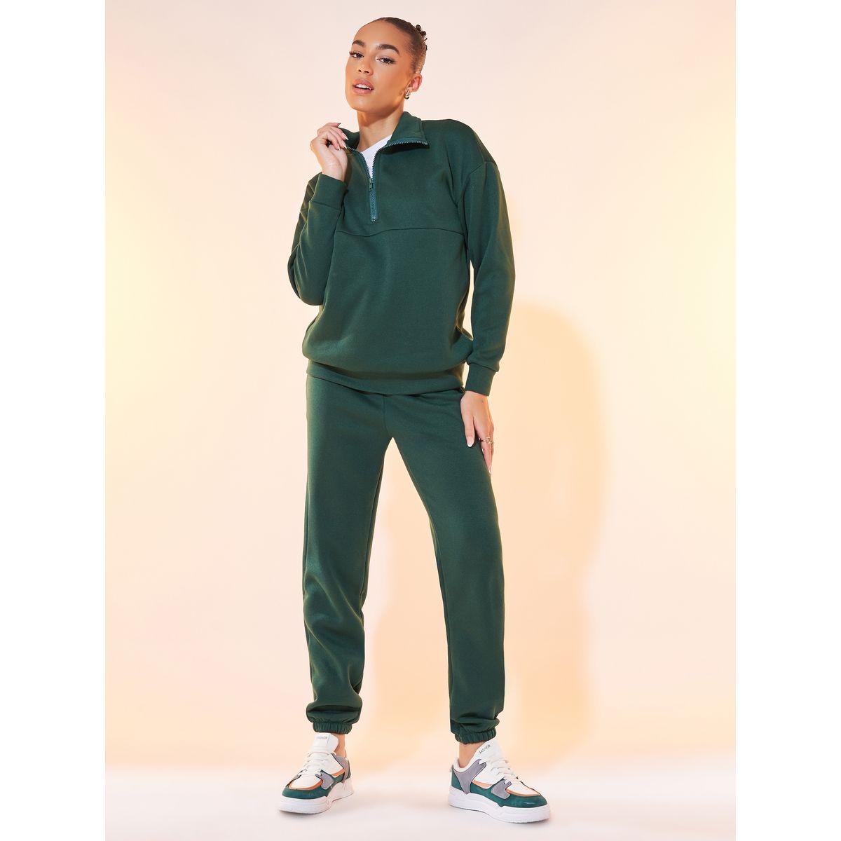 Styli Solid Half-Zip Long Sleeve Sweatshirt & Joggers Co-Ord Set-women-clothing-coordsets-image-1