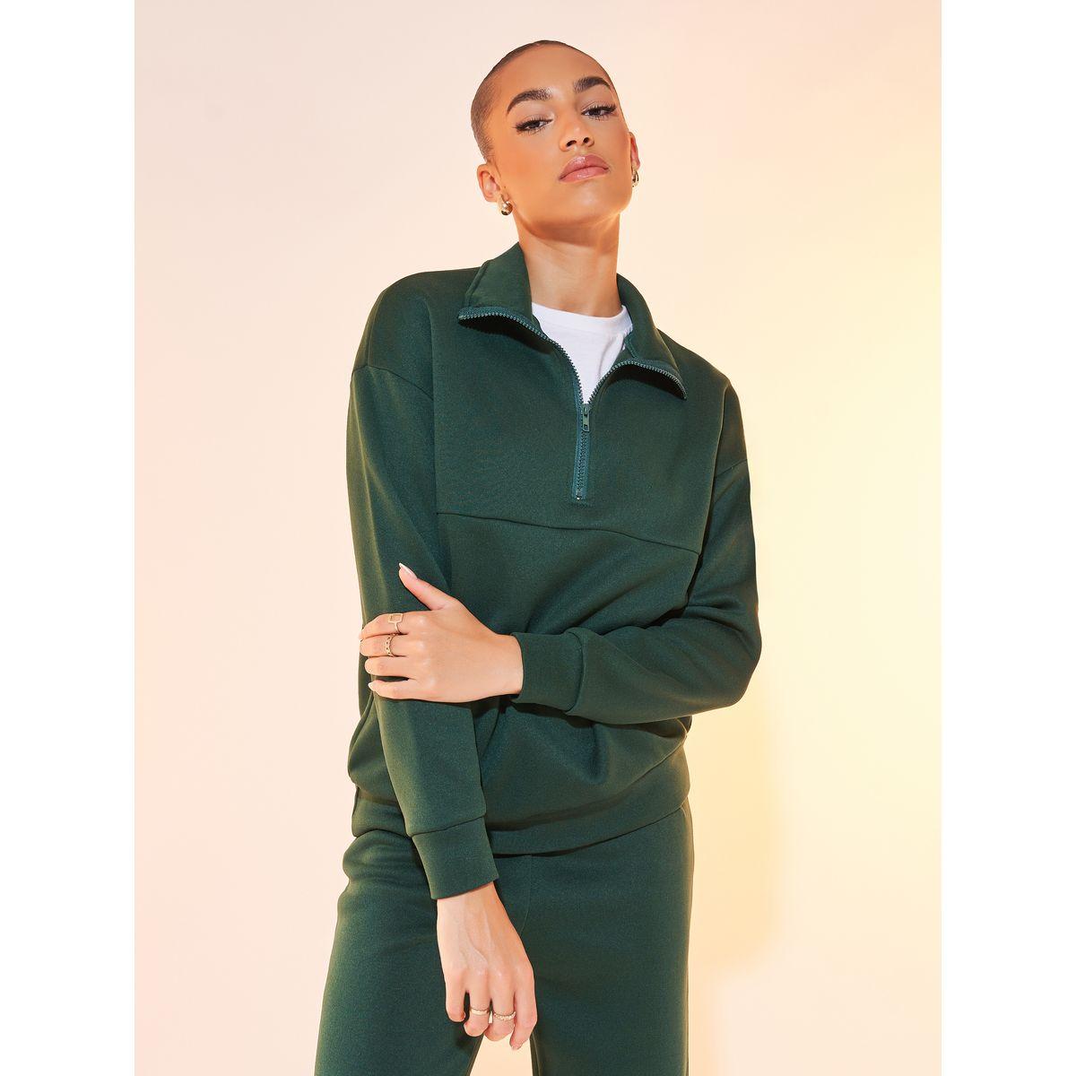 Styli Solid Half-Zip Long Sleeve Sweatshirt & Joggers Co-Ord Set-women-clothing-coordsets-image-2