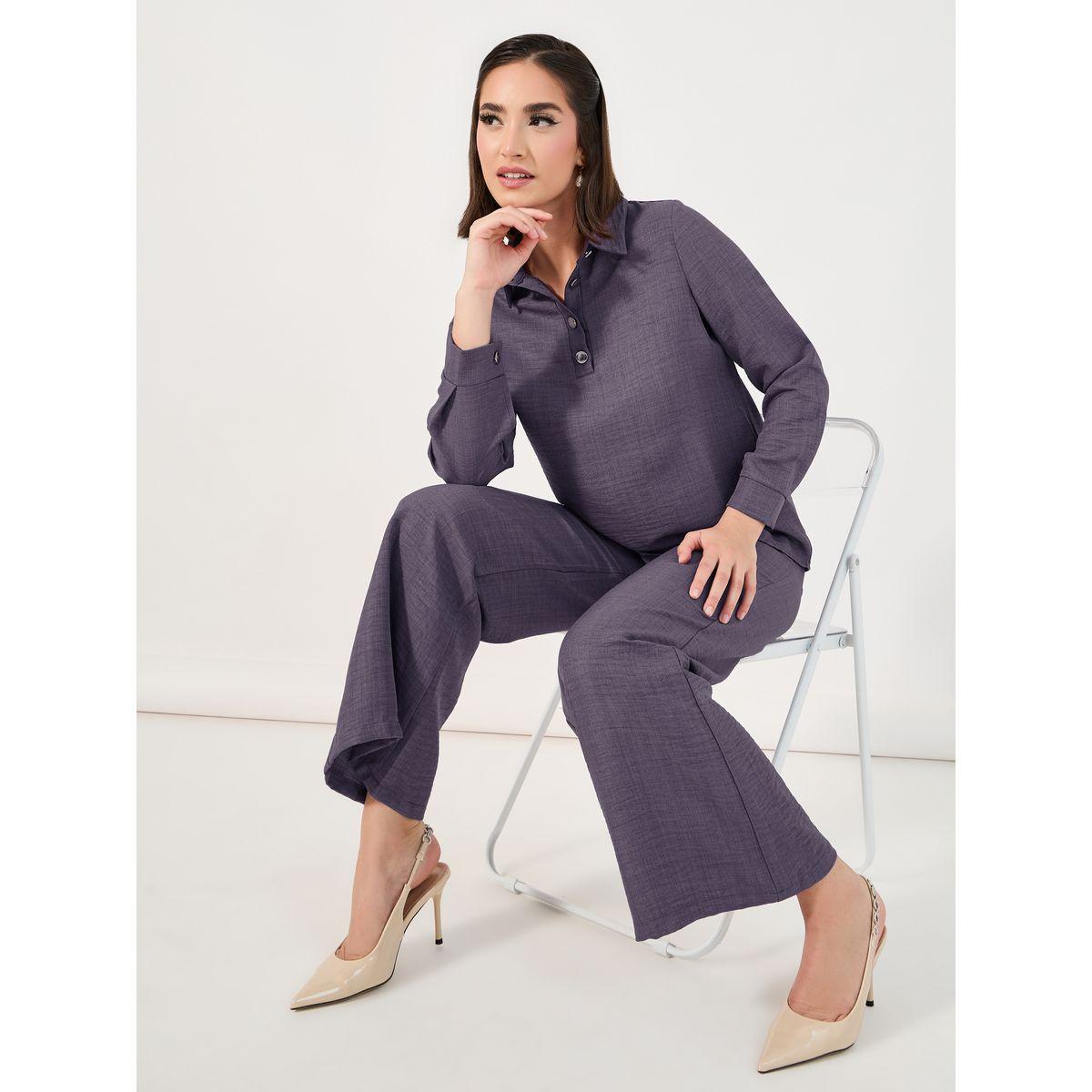 مجموعة من بنطال بأرجل واسعة وبلوزة-women-clothing-coordsets-image-1