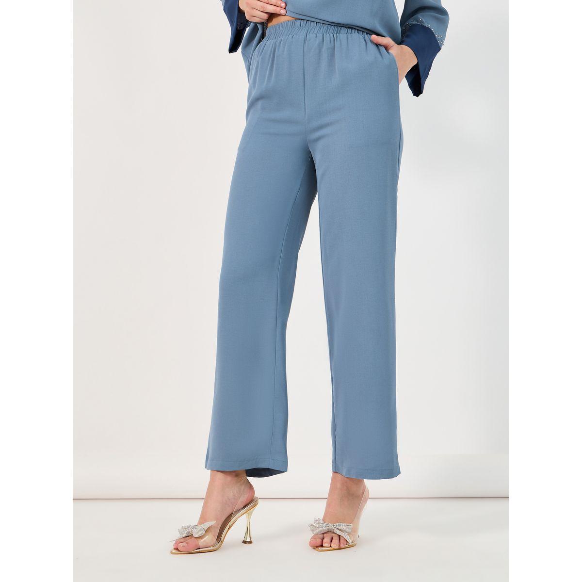 Amirah X Styli Contrast Cuff Detail Embellished Top & Wide Leg Pants Modest Set-women-arabicclothing-sets-image-4