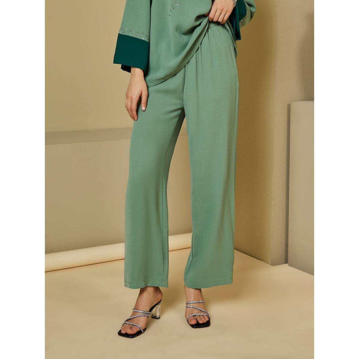 Amirah X Styli Contrast Cuff Detail Embellished Top & Wide Leg Pants Modest Set-women-clothing-coordsets-image-5