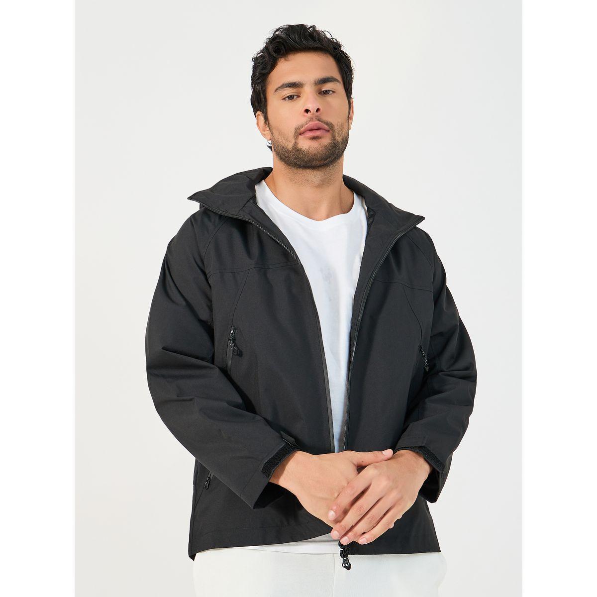 Styli Solid Windbreaker Hooded Jacket with Zip Detail-men-clothing-jacketsandblazers-jackets-image-3