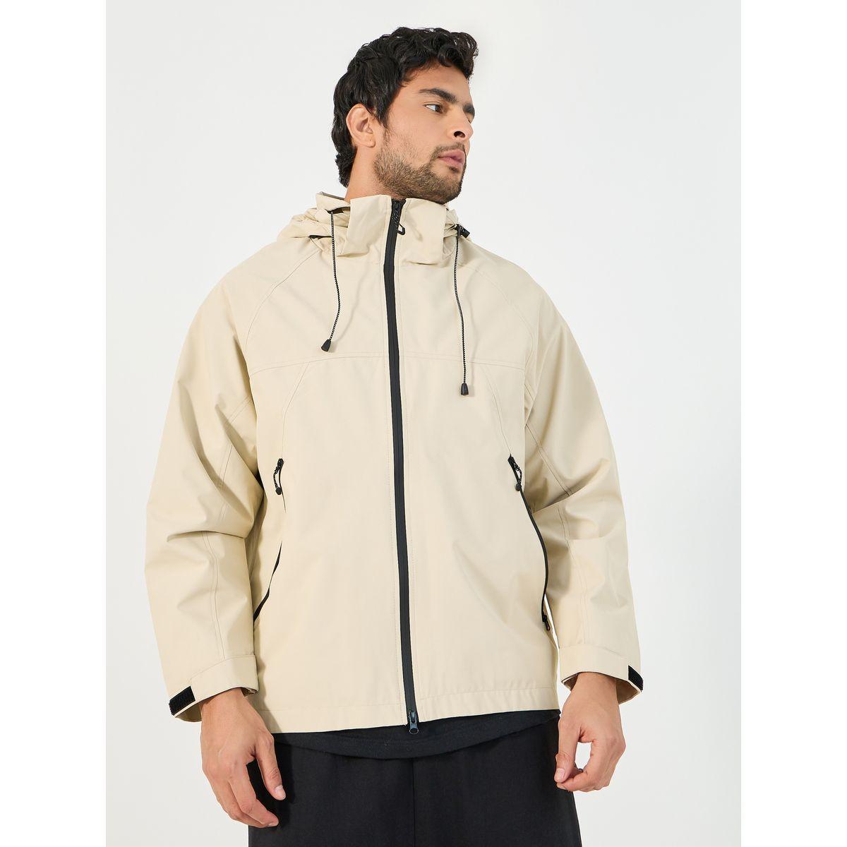 Styli Solid Windbreaker Hooded Jacket with Zip Detail-men-clothing-jacketsandblazers-jackets-image-1