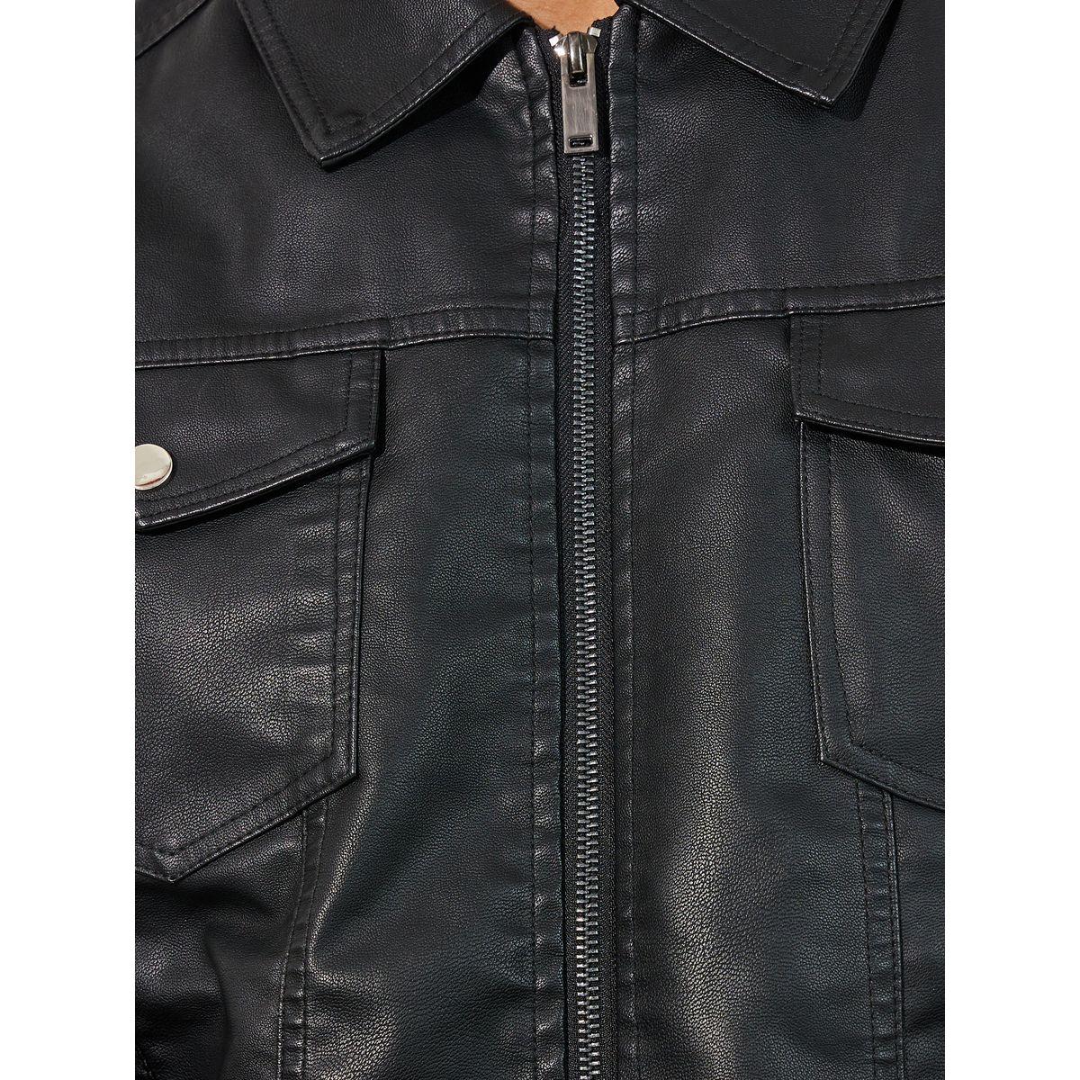 Styli Collared Leather Look Jacket with Utility Pocket Detail-men-clothing-jacketsandblazers-jackets-image-6