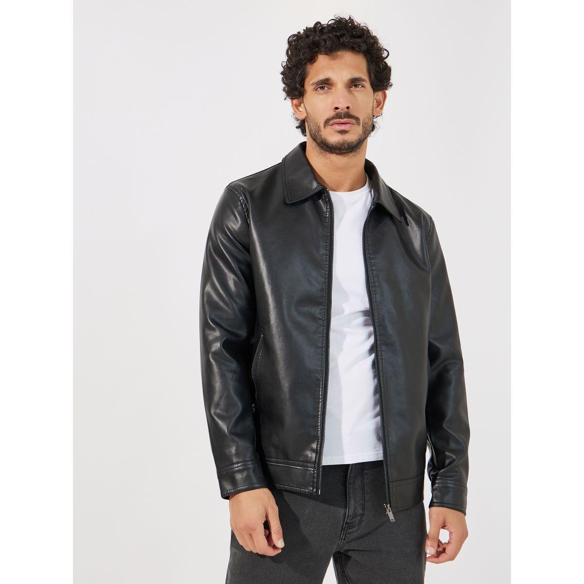 Styli Leather Look Smart Jacket with Zip Detail-men-clothing-jacketsandblazers-jackets-image-1