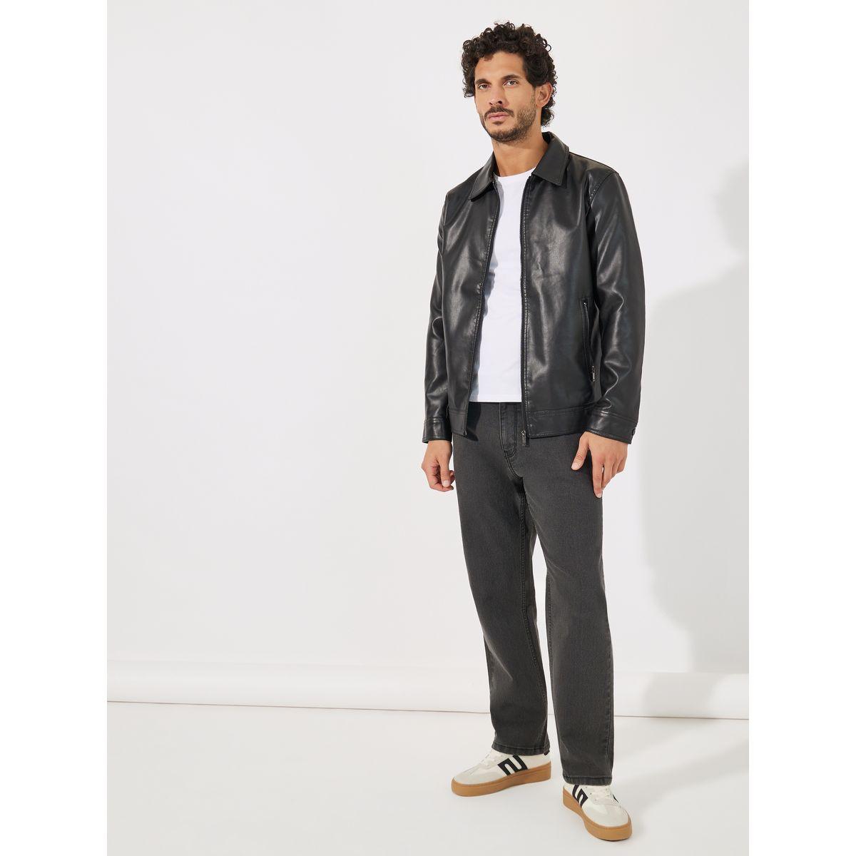 Styli Leather Look Smart Jacket with Zip Detail-men-clothing-jacketsandblazers-jackets-image-2
