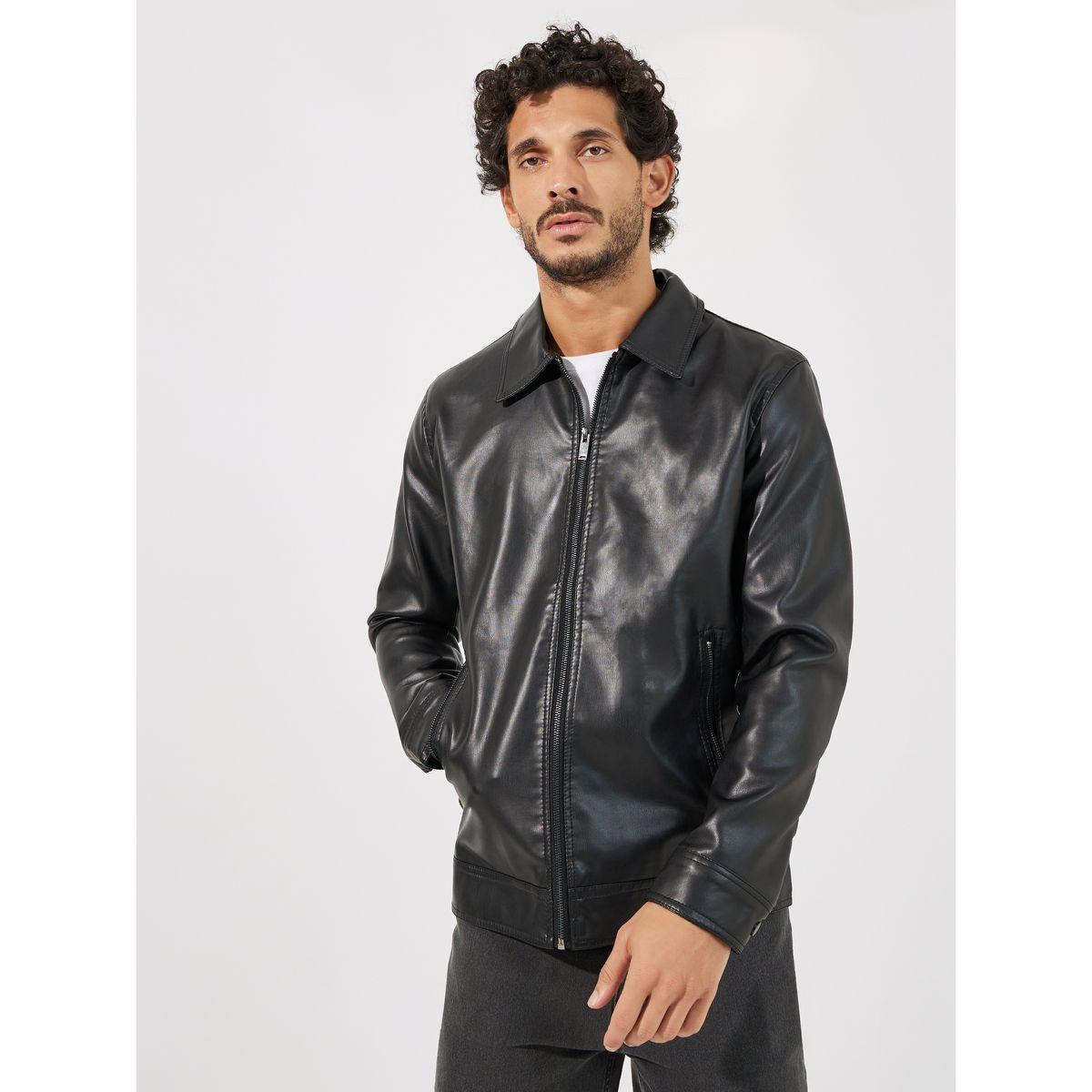 Styli Leather Look Smart Jacket with Zip Detail-men-clothing-jacketsandblazers-jackets-image-3