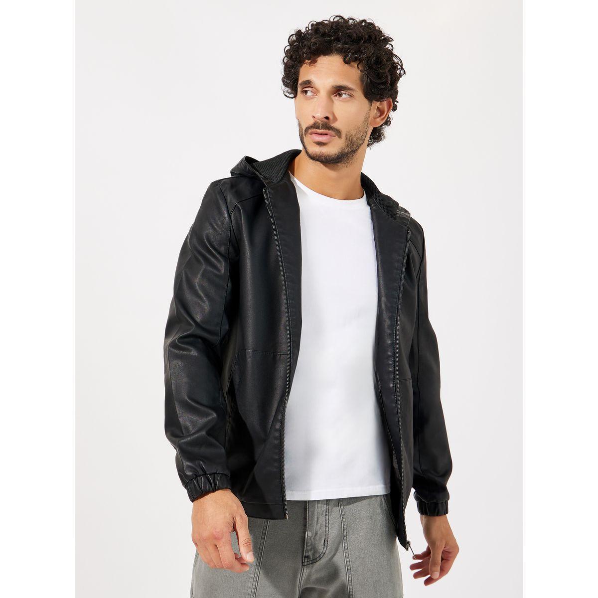 Styli Leather Look Hooded Biker Jacket with Zip Detail-men-clothing-jacketsandblazers-jackets-image-3